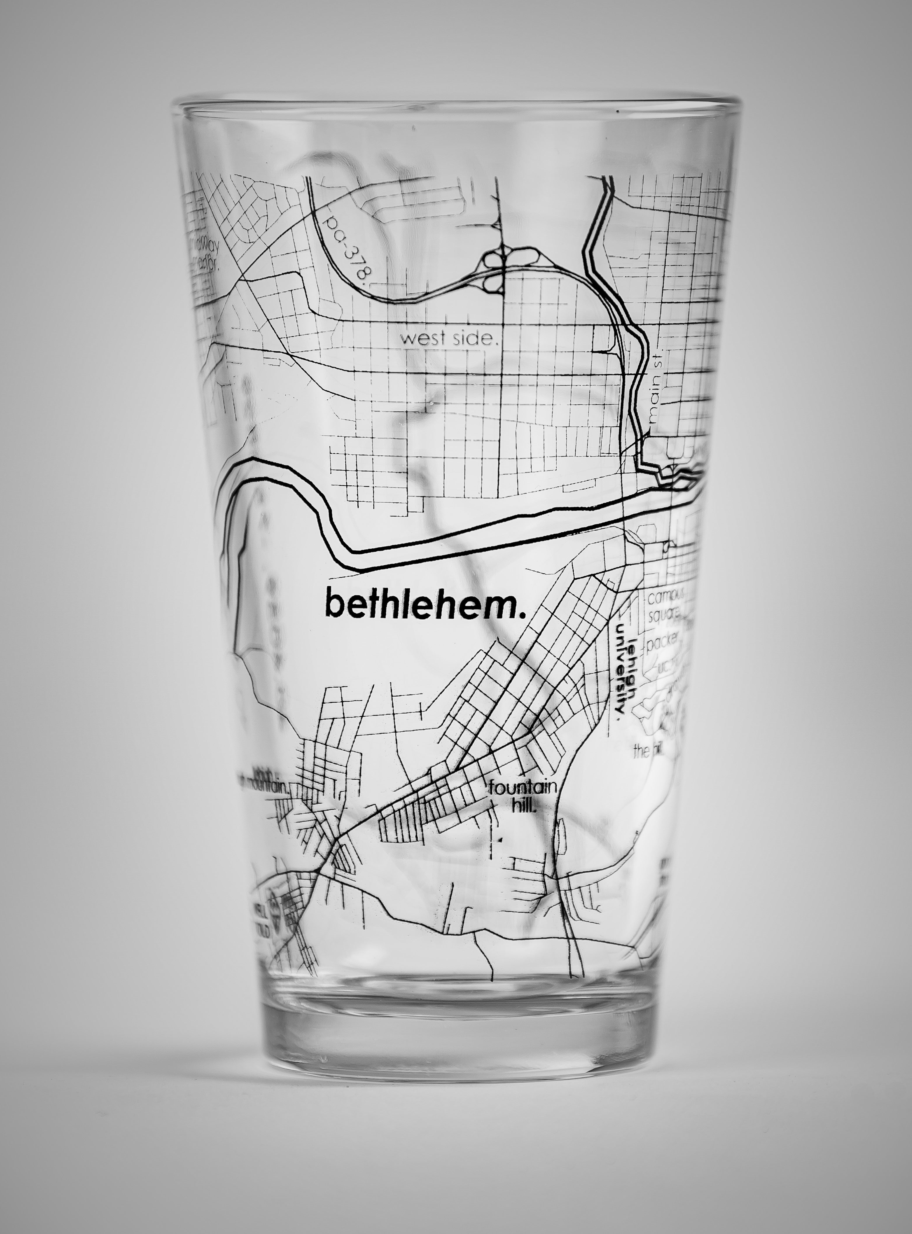 Bethlehem PA - Lehigh Univ College Town Map Pint Glass