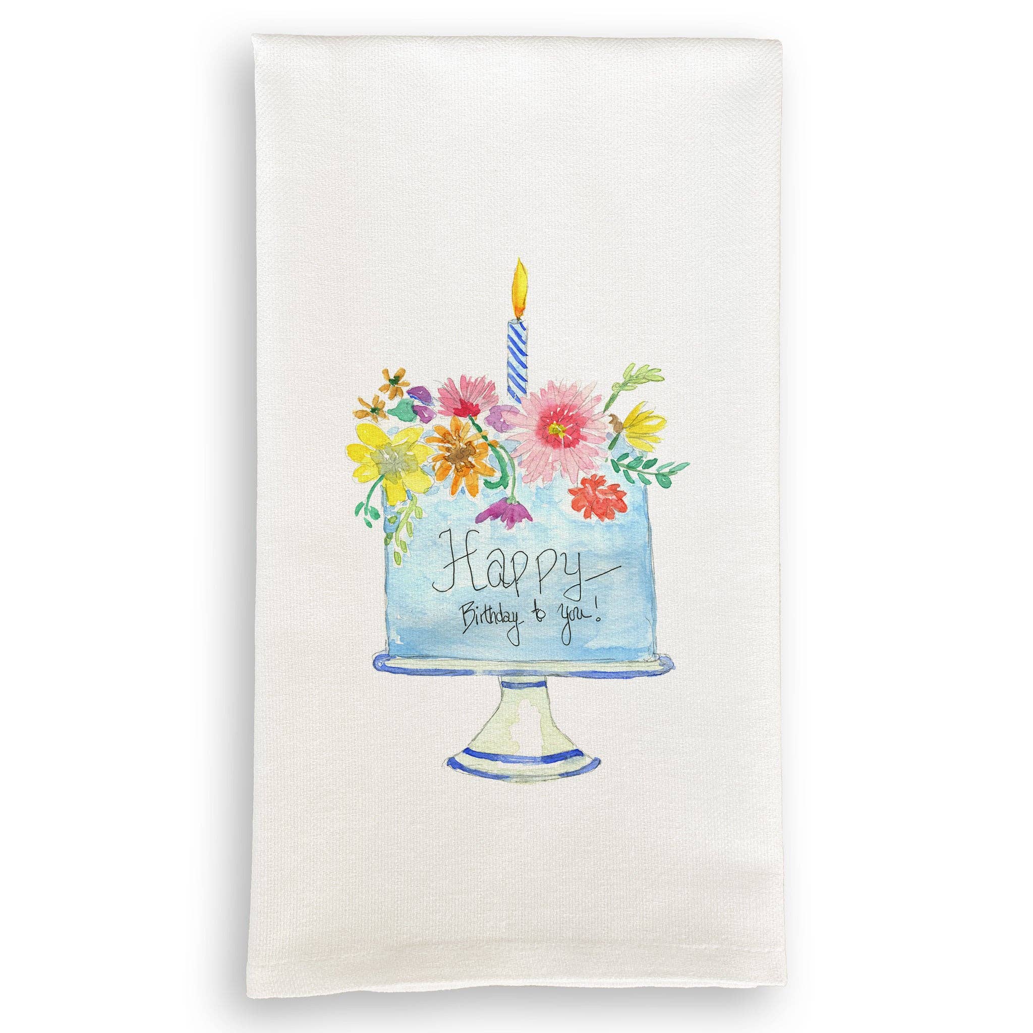 Floral Birthday Cake Kitchen Towel