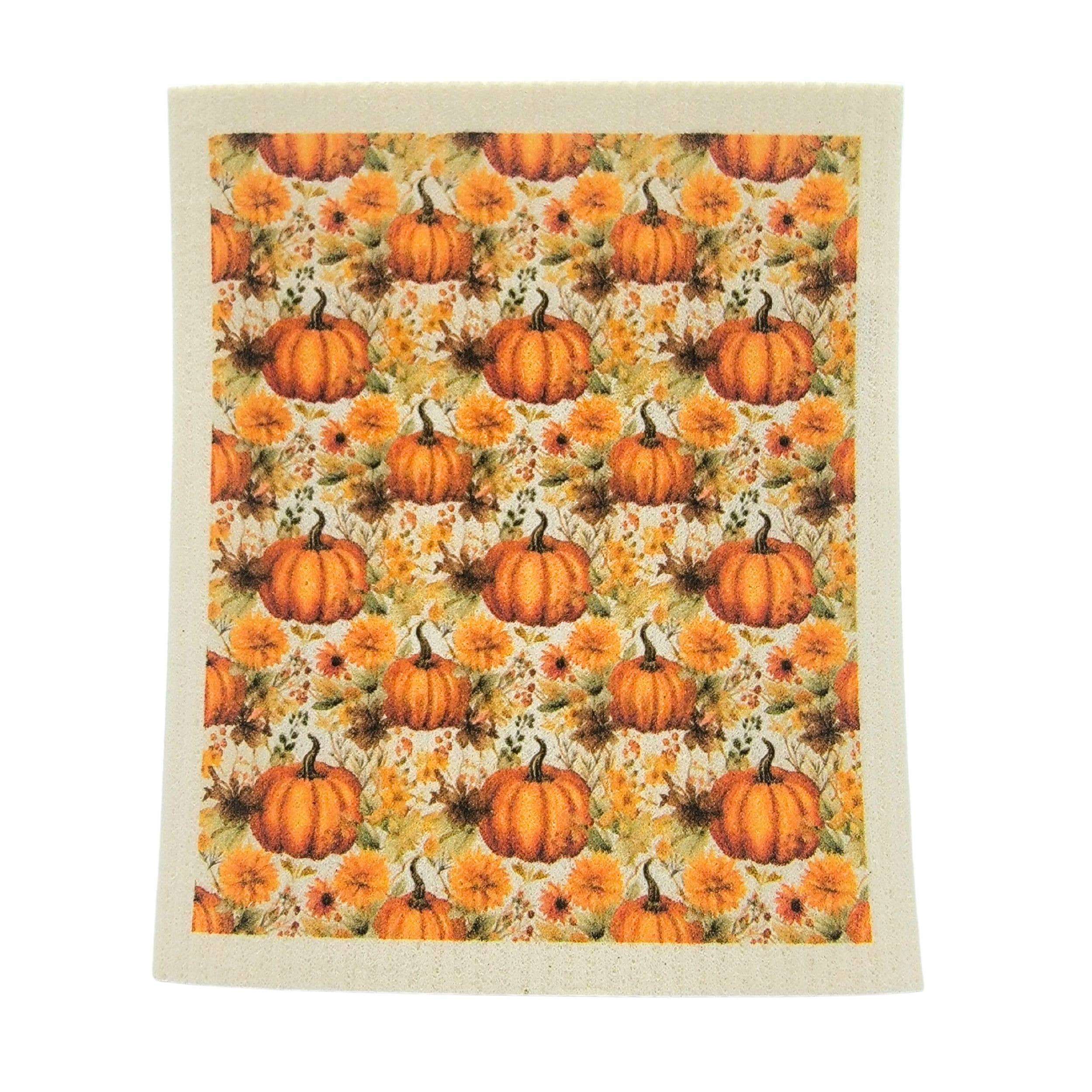Pumpkin Flower Pattern Swedish Dishcloth - Fall Decor