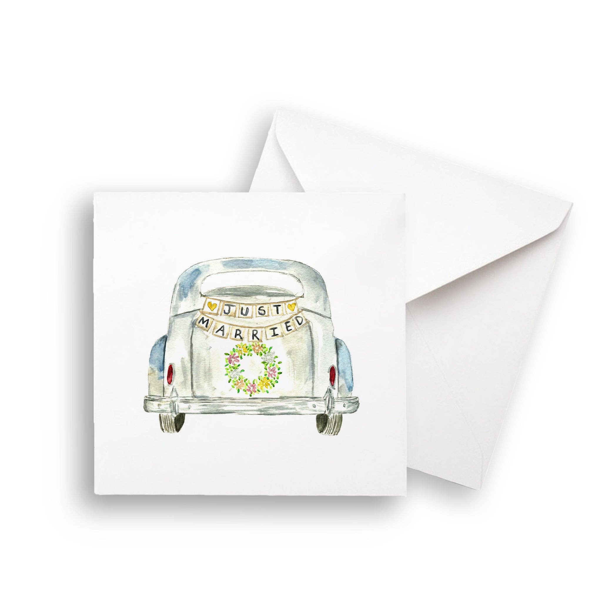 Just Married Car: - Greeting Card