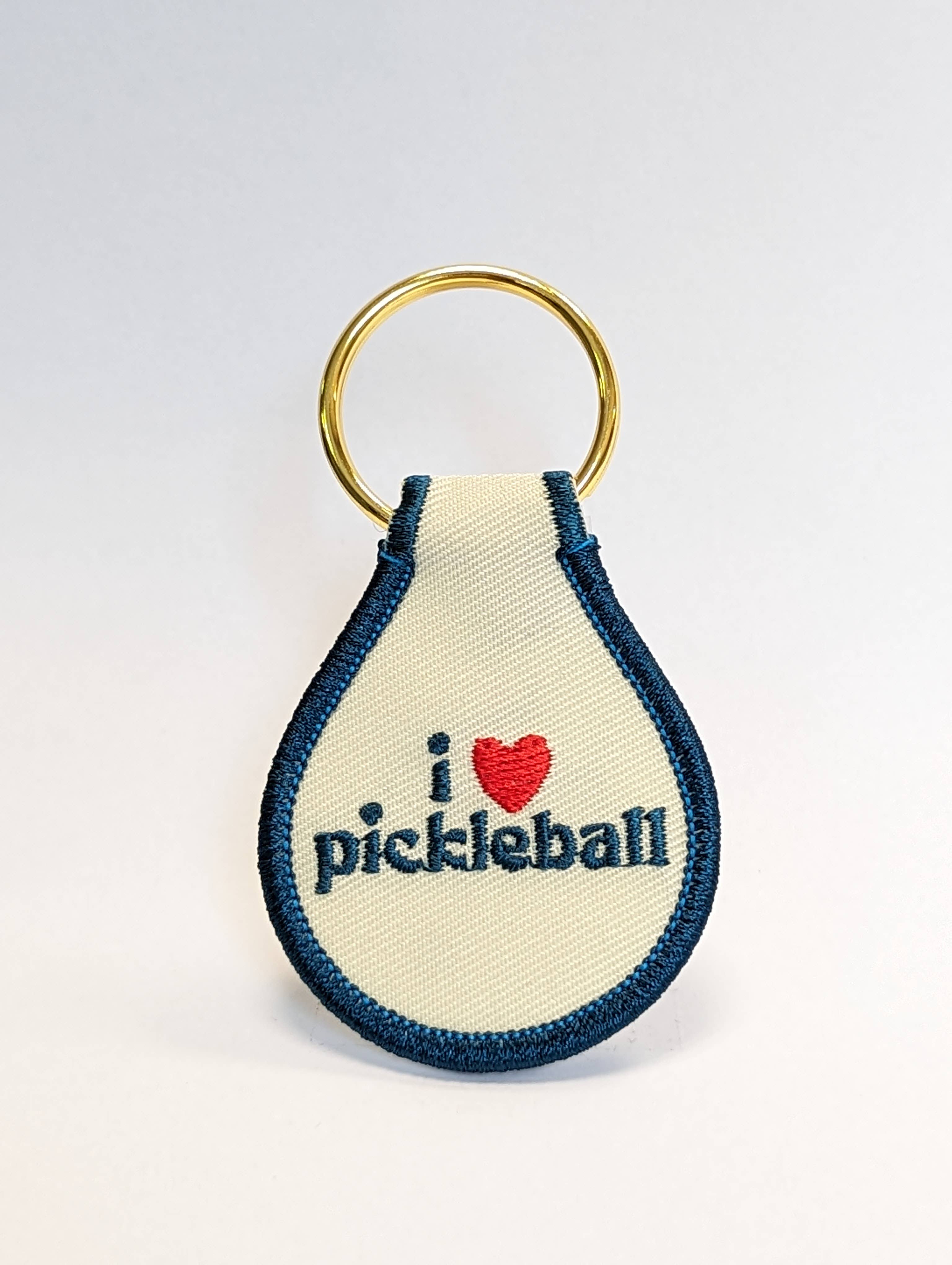 I Heart Pickleball Embroidered Key Tag