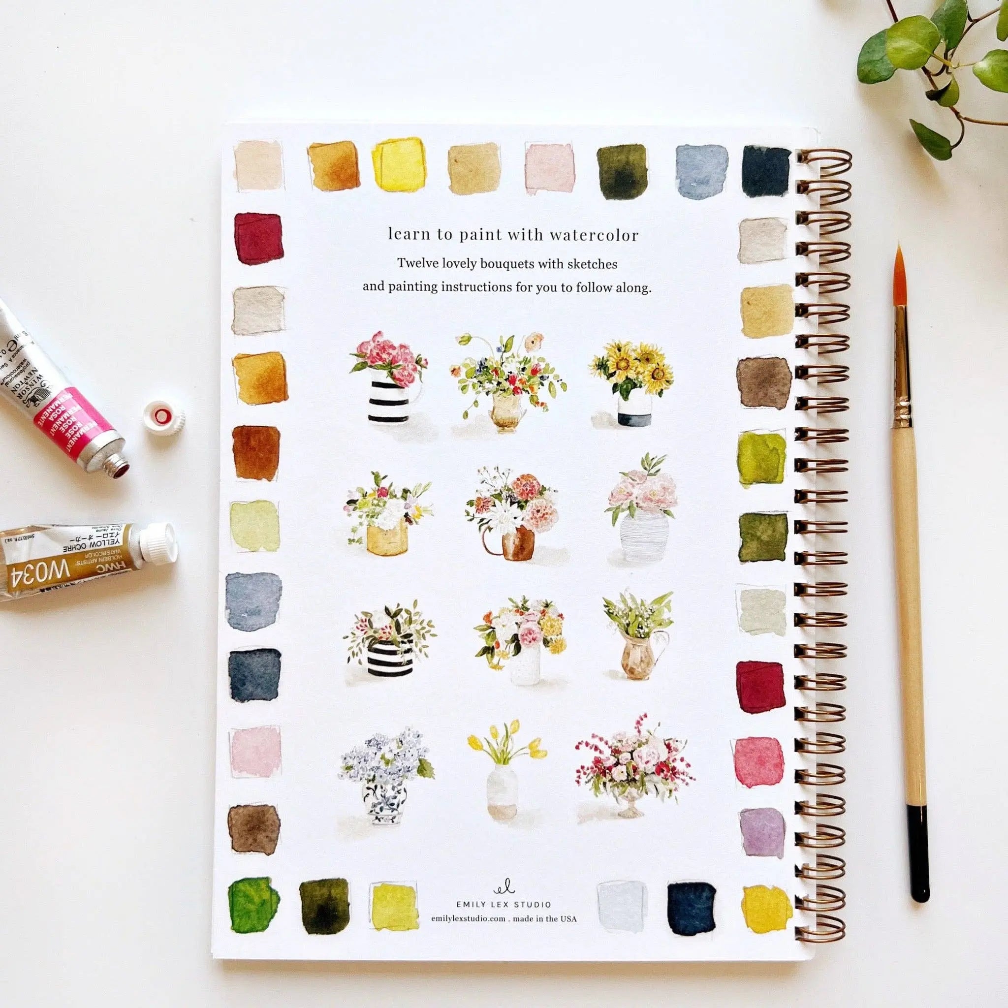 Bouquets Watercolor Workbook - 12 Beginner-Friendly Floral Paintings - Emily Lex Studio