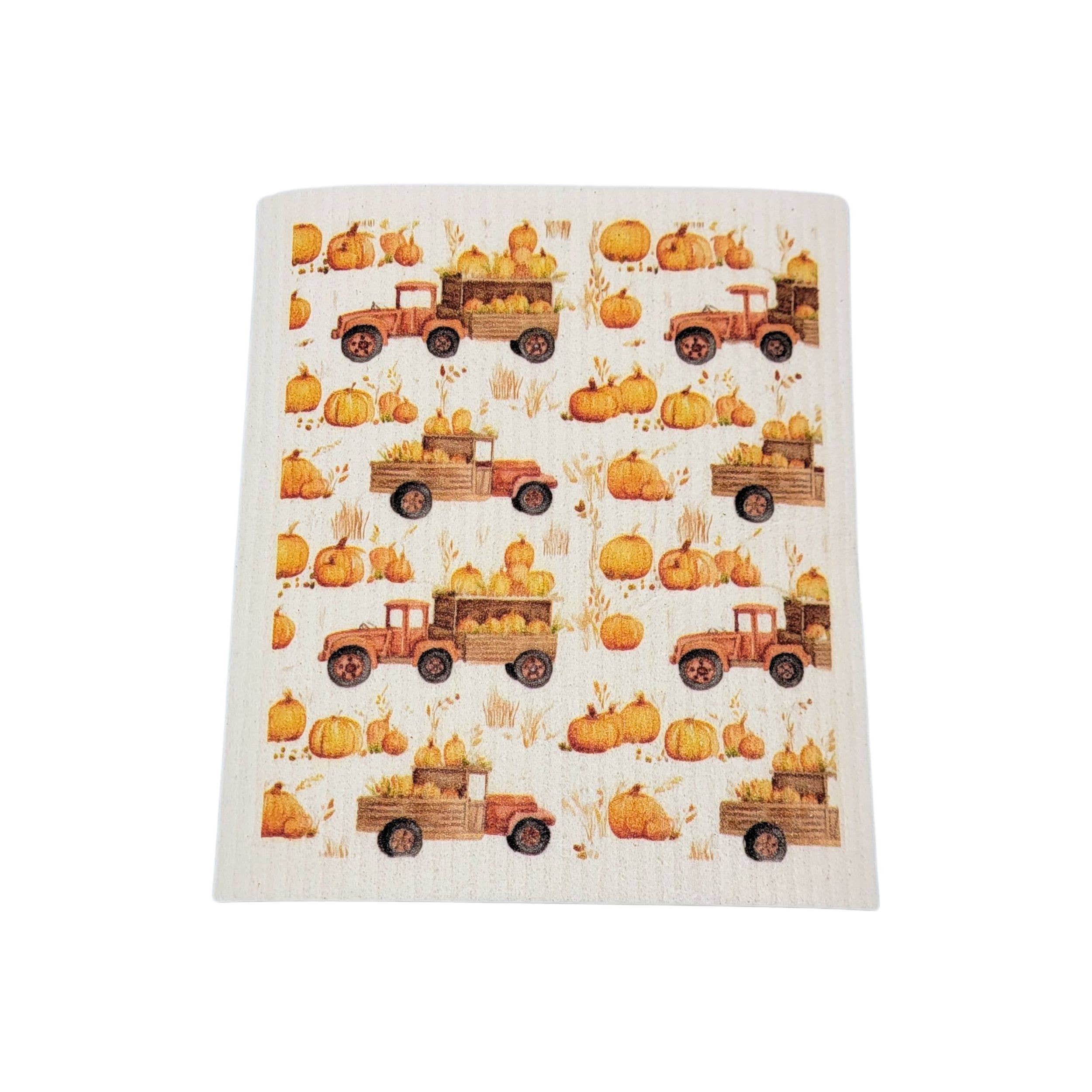 Driftless Studios - Fall Truck With Pumpkins - Fall Home Decor Swedish Dishcloth