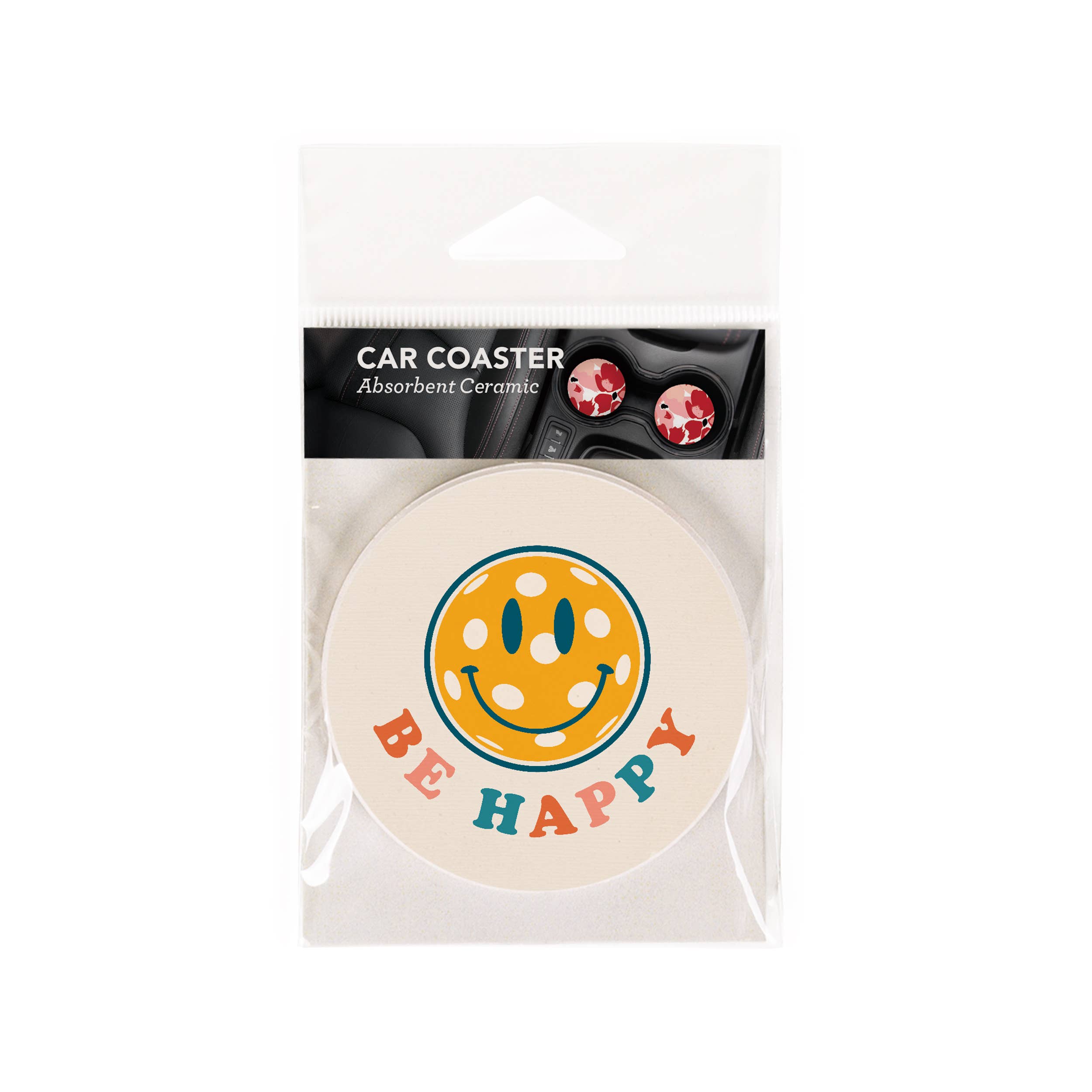 Be Happy Car Pickleball Coaster Single Pack