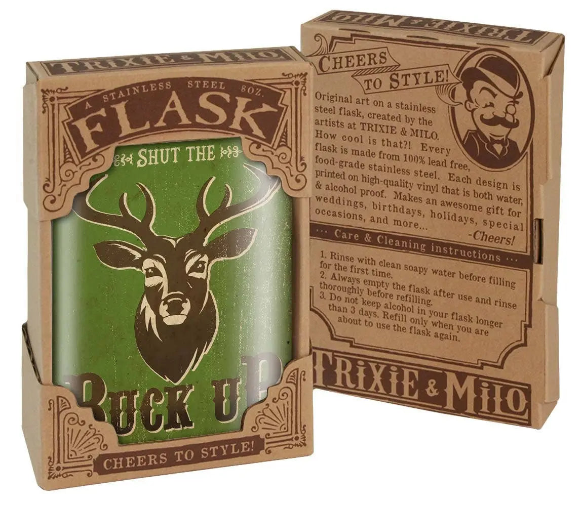 Shut The Buck Up Flask - 8oz Stainless Steel Hip Flask for Hunters