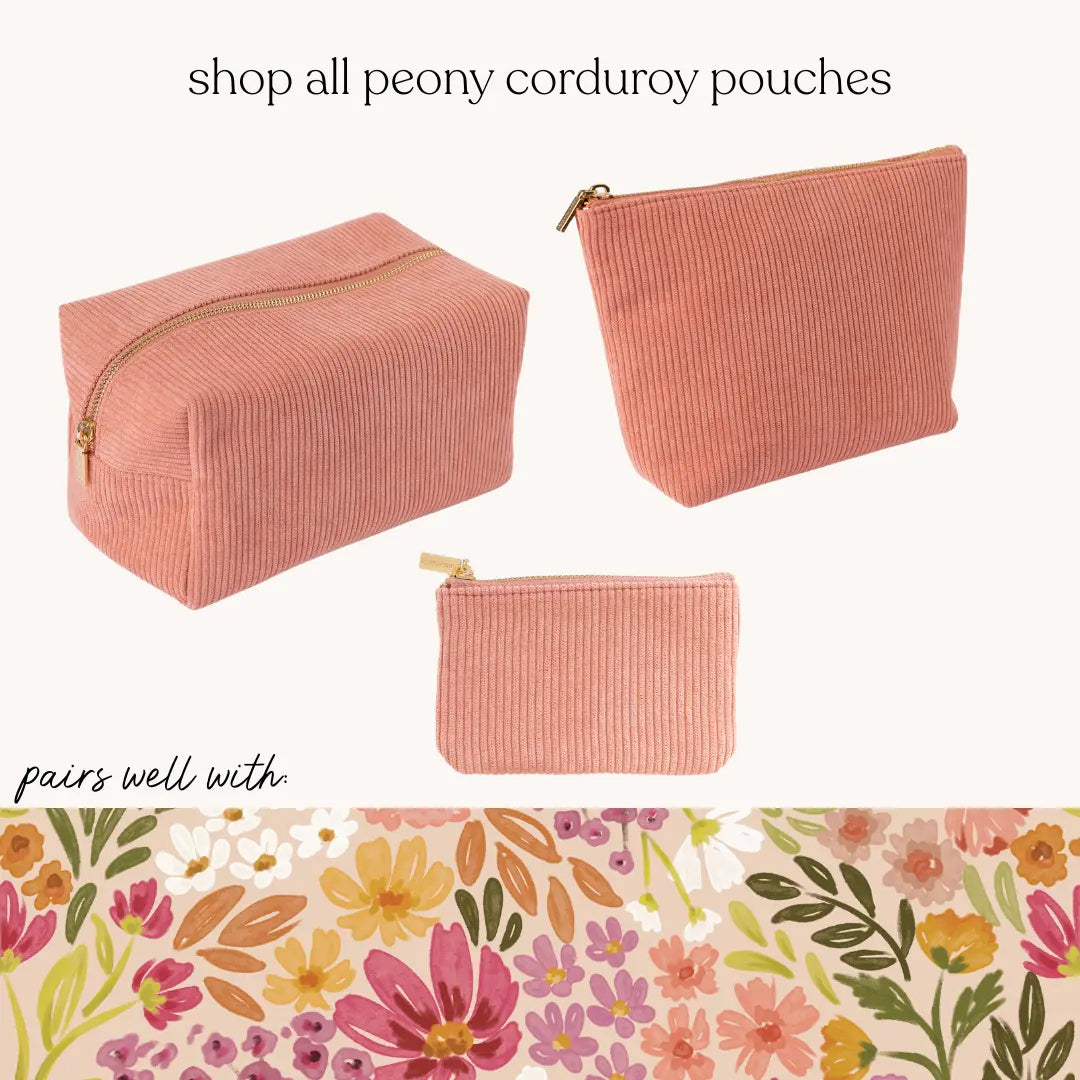 Peony Corduroy Coin Pouch with Inner Pocket