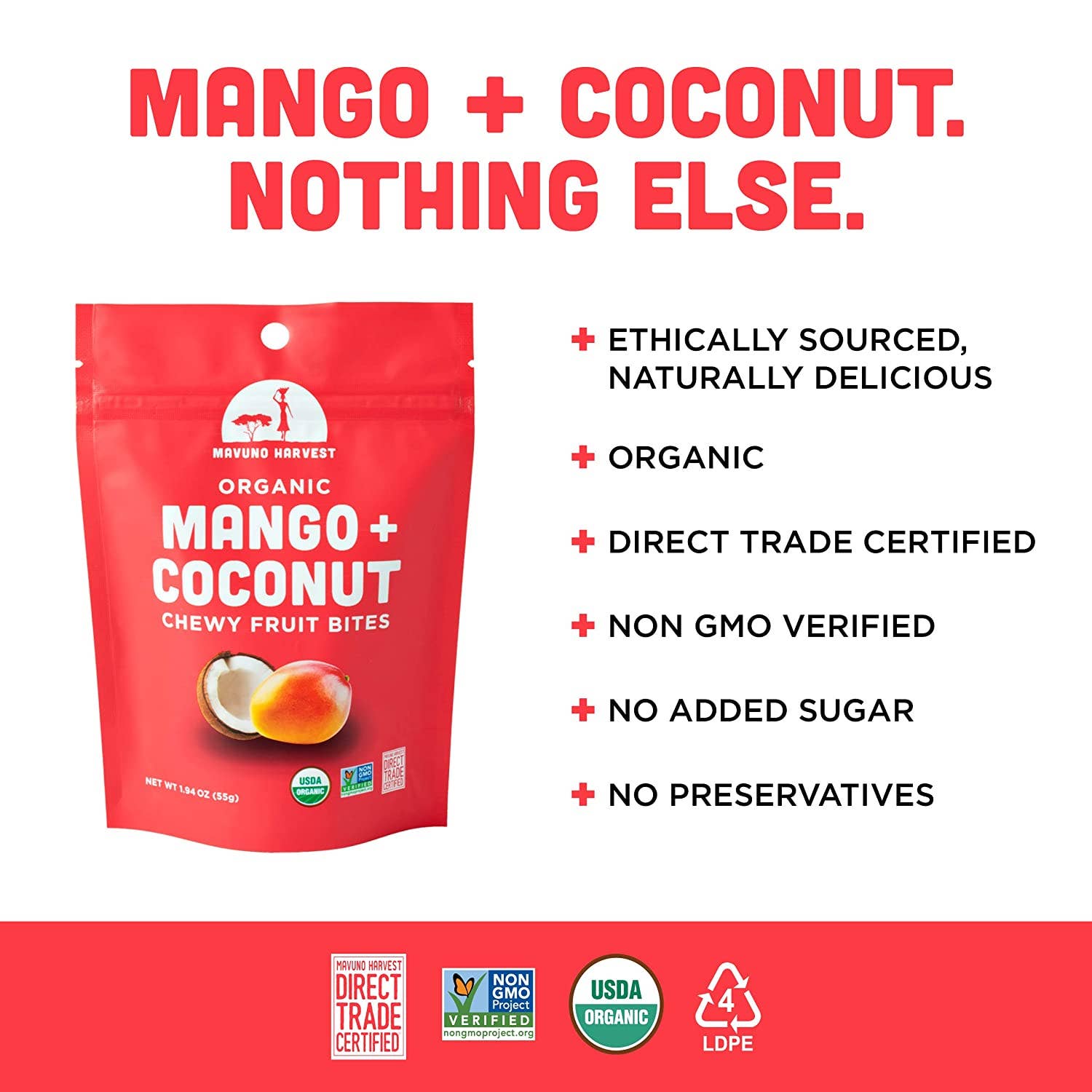 Mavuno Mango & Coconut Organic Chewy Fruit Bites 1.94oz