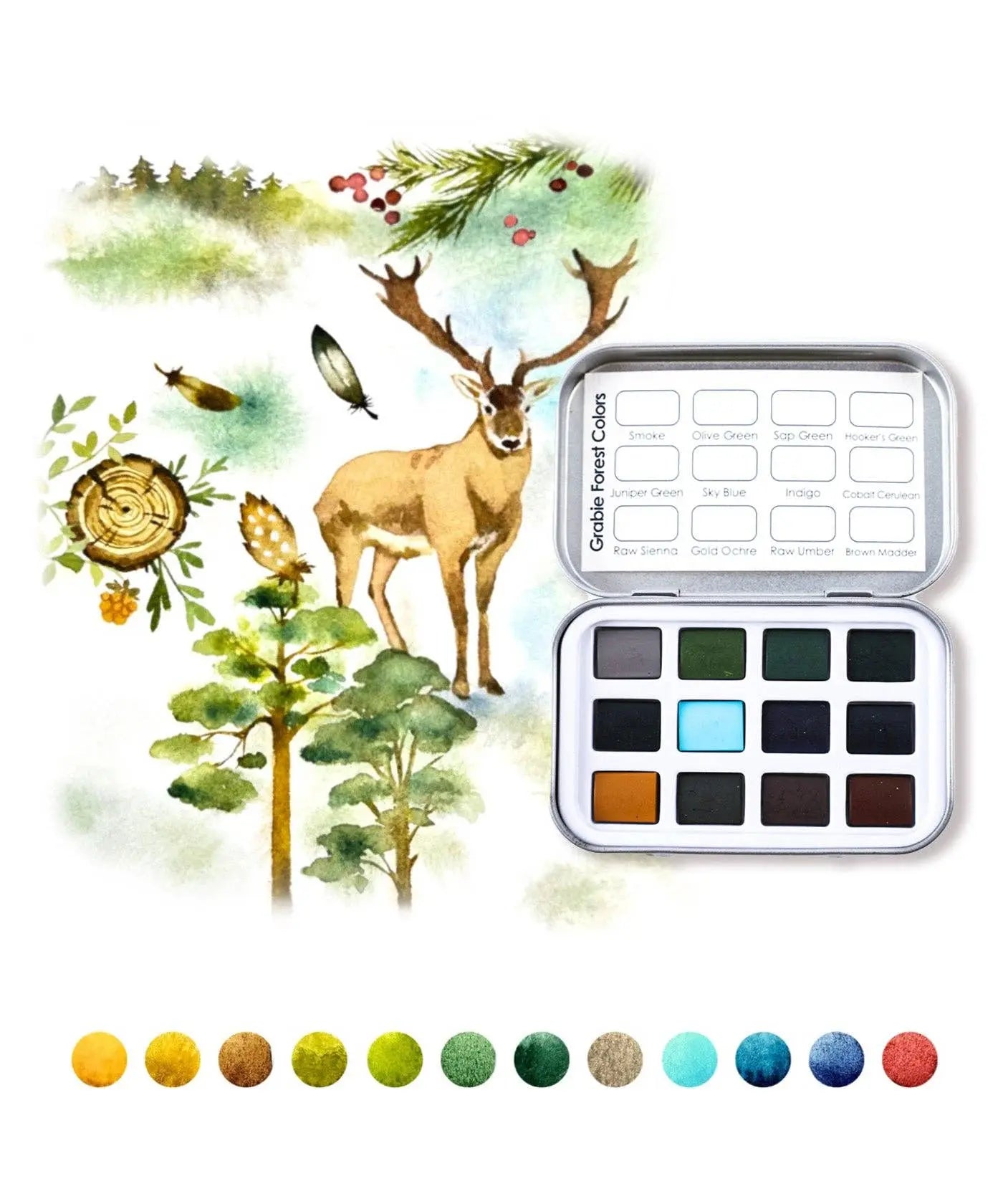 Grabie - Set de bolsillo de acuarelas de 12 colores del bosque