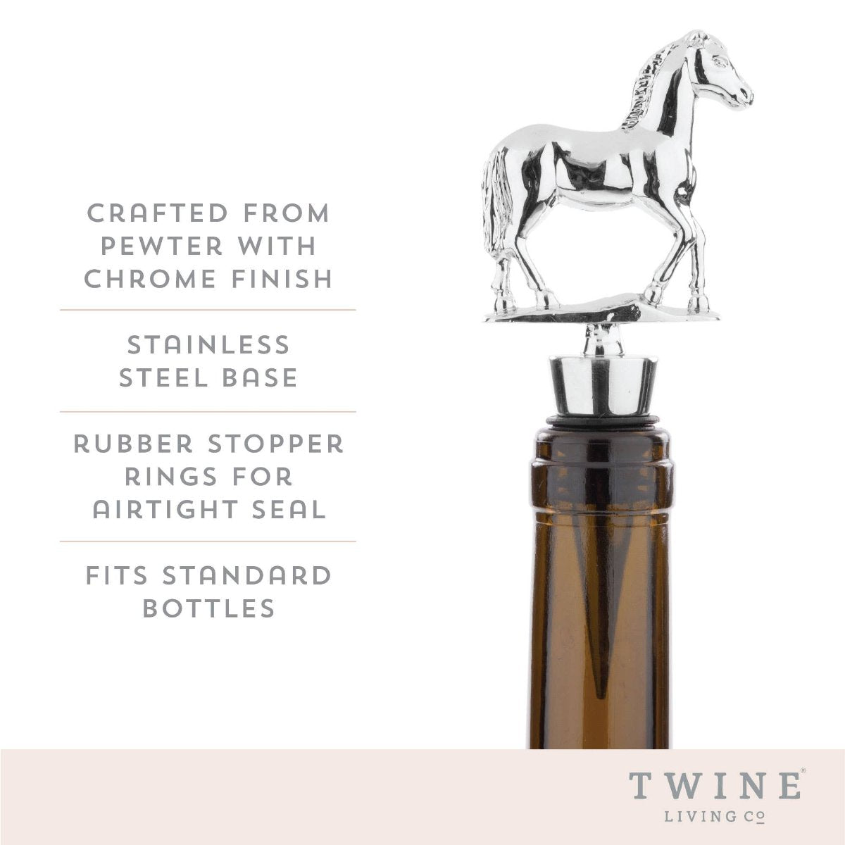 Twine - Chrome-Finished Pewter Kentucky Derby Racehorse Wine Stopper