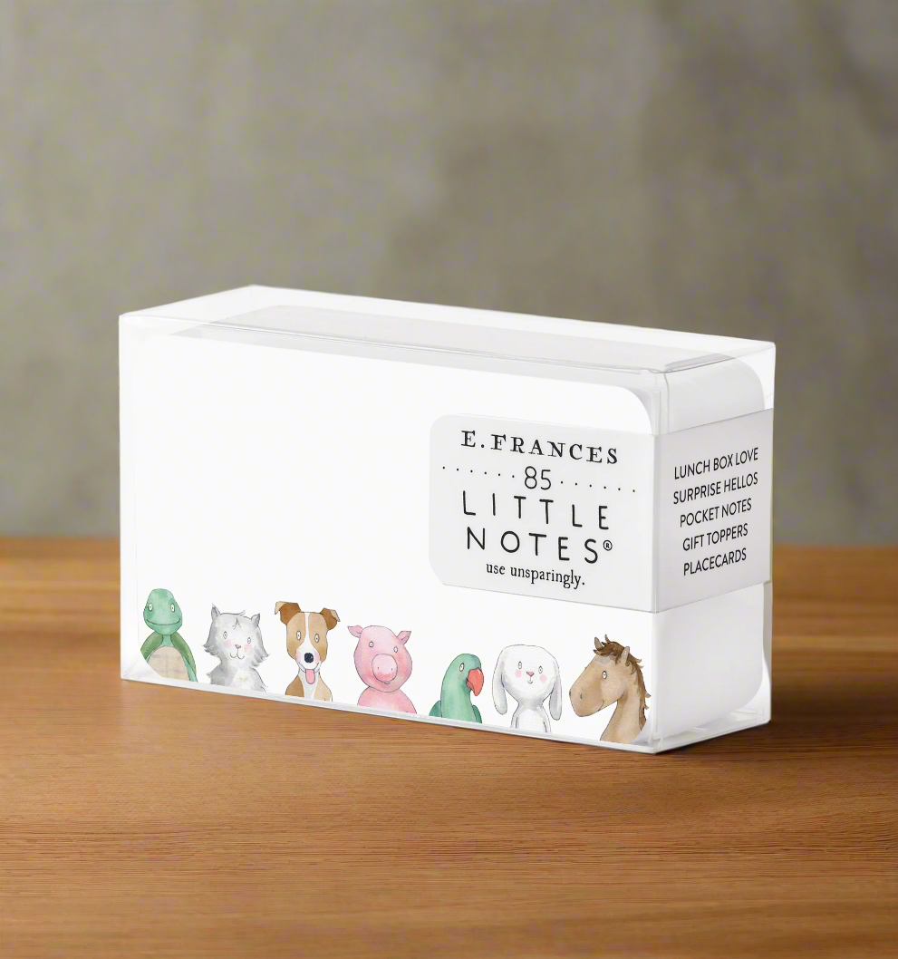 Box of E. Frances Little Notes with animal illustrations on a white background