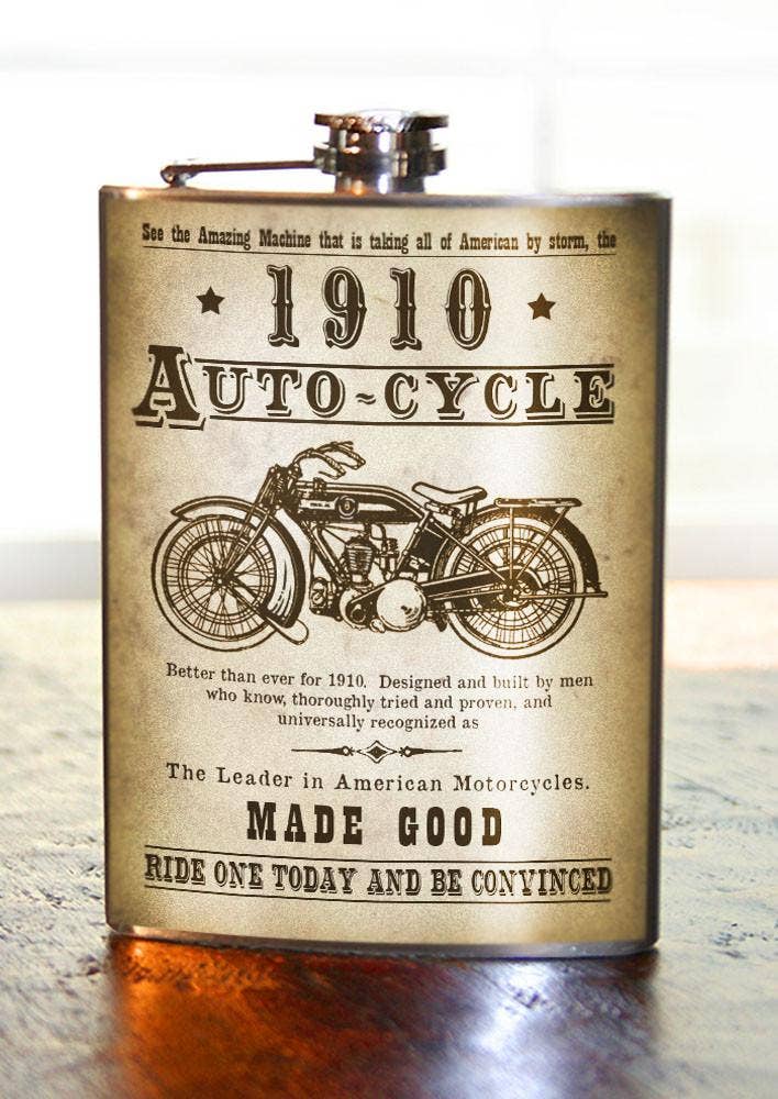 Autocycle Vintage Motorcycle Flask