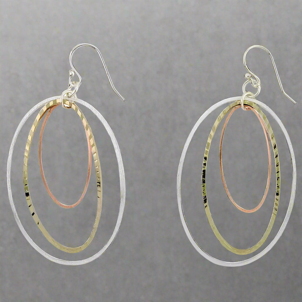 Tri Color Bent Hoop Earrings - Mixed Metal Hoops - Hypoallergenic Jewelry