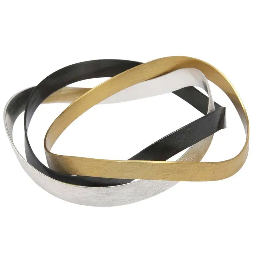 Tri Color Bangle Bracelet Set - Mixed Metal Stackable Bangles - Hypoallergenic