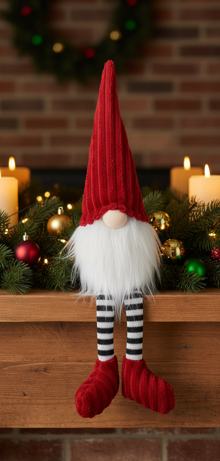 Gnome figurine with a red hat and white beard on a white background