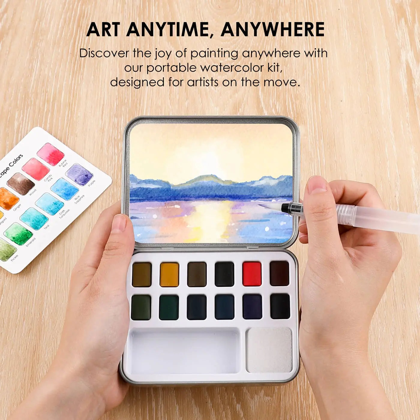 Grabie Watercolor Pocket Set - 12 Landscape Colors with Brush & Paper