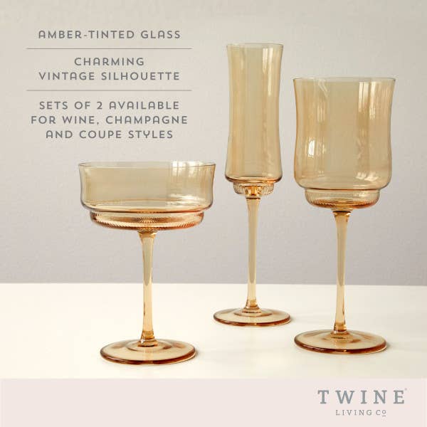 Twine - Tulip Amber-Tinted Glass Stemmed Champagne Flutes - Set of 2