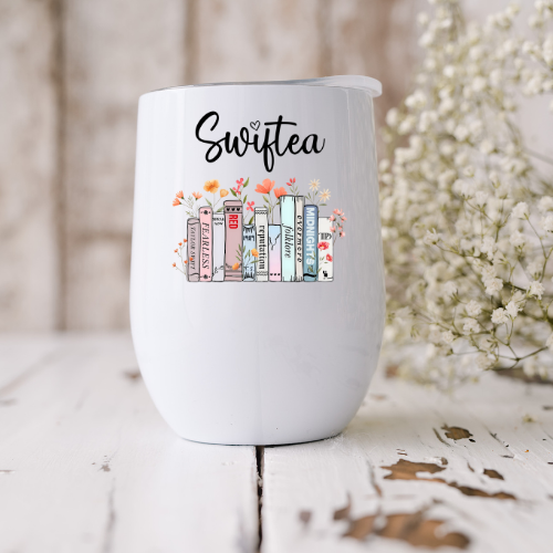 Dogwood Graphics & Design - Swiftea Books Taylor Swift 12oz Wine Tumbler