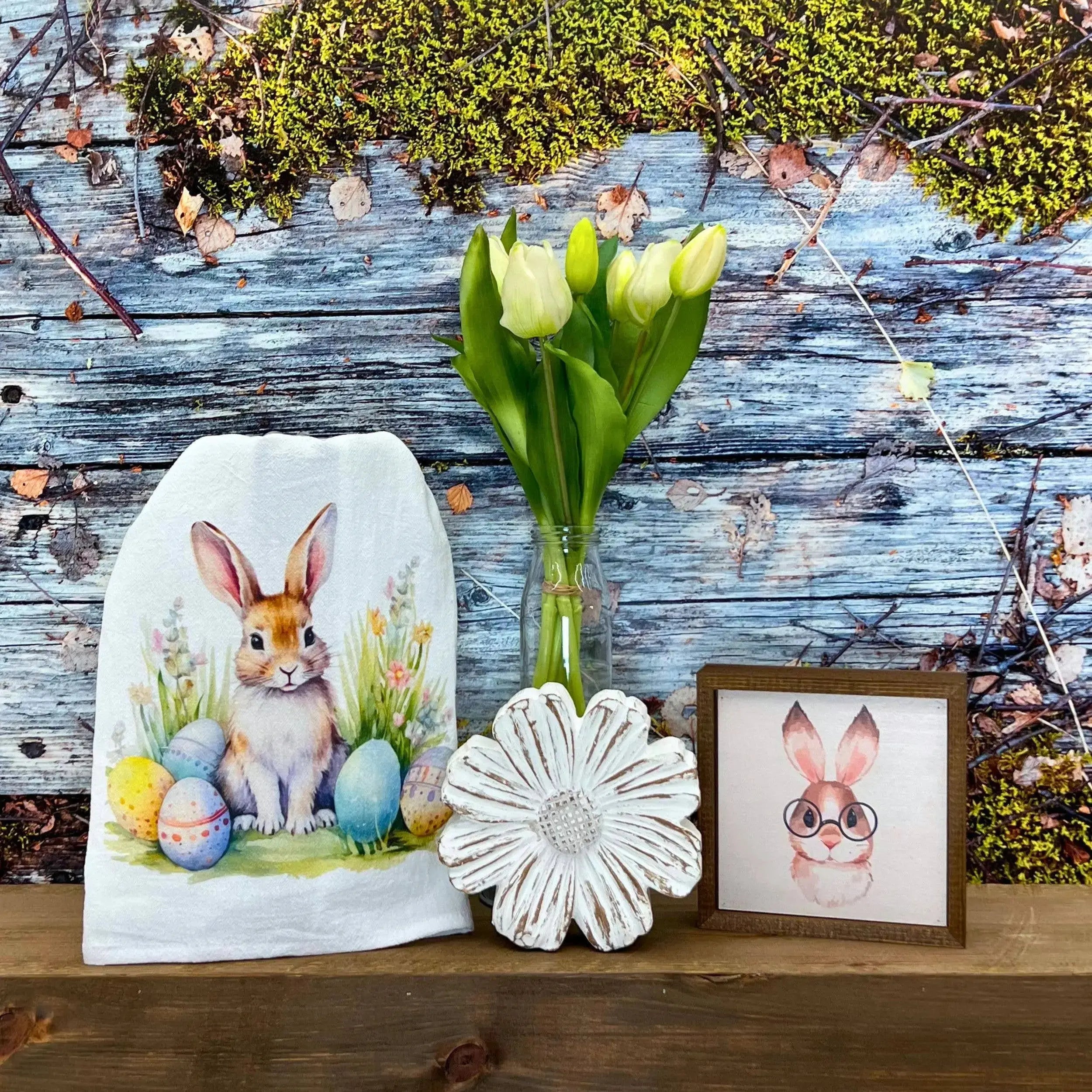 Easter Bunny Cotton Tea Towel - Spring Kitchen Decor Driftless Studios
