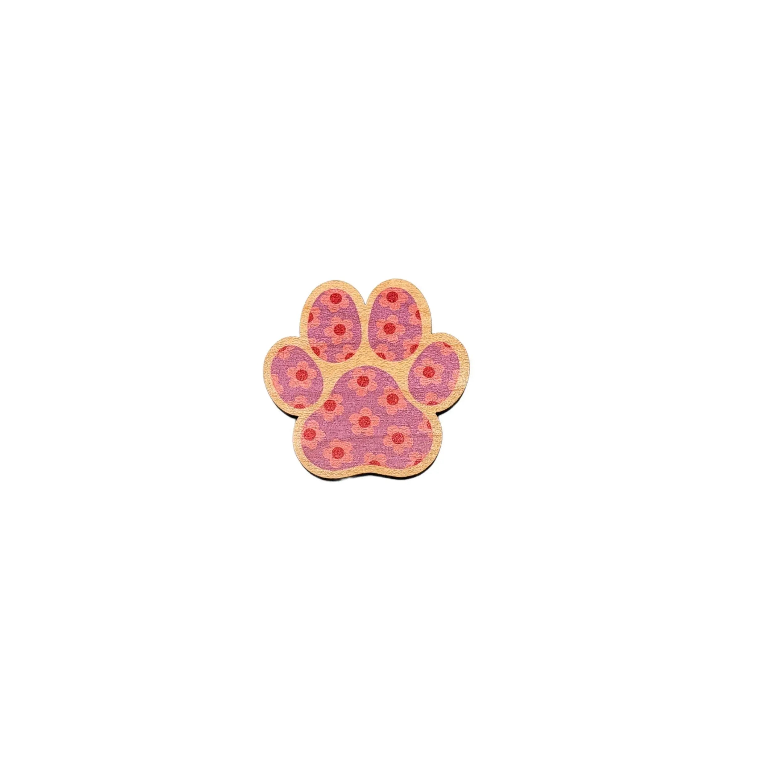 Floral Dog Paw Print Magnet Set - 4 Magnets - Home Decor Gift