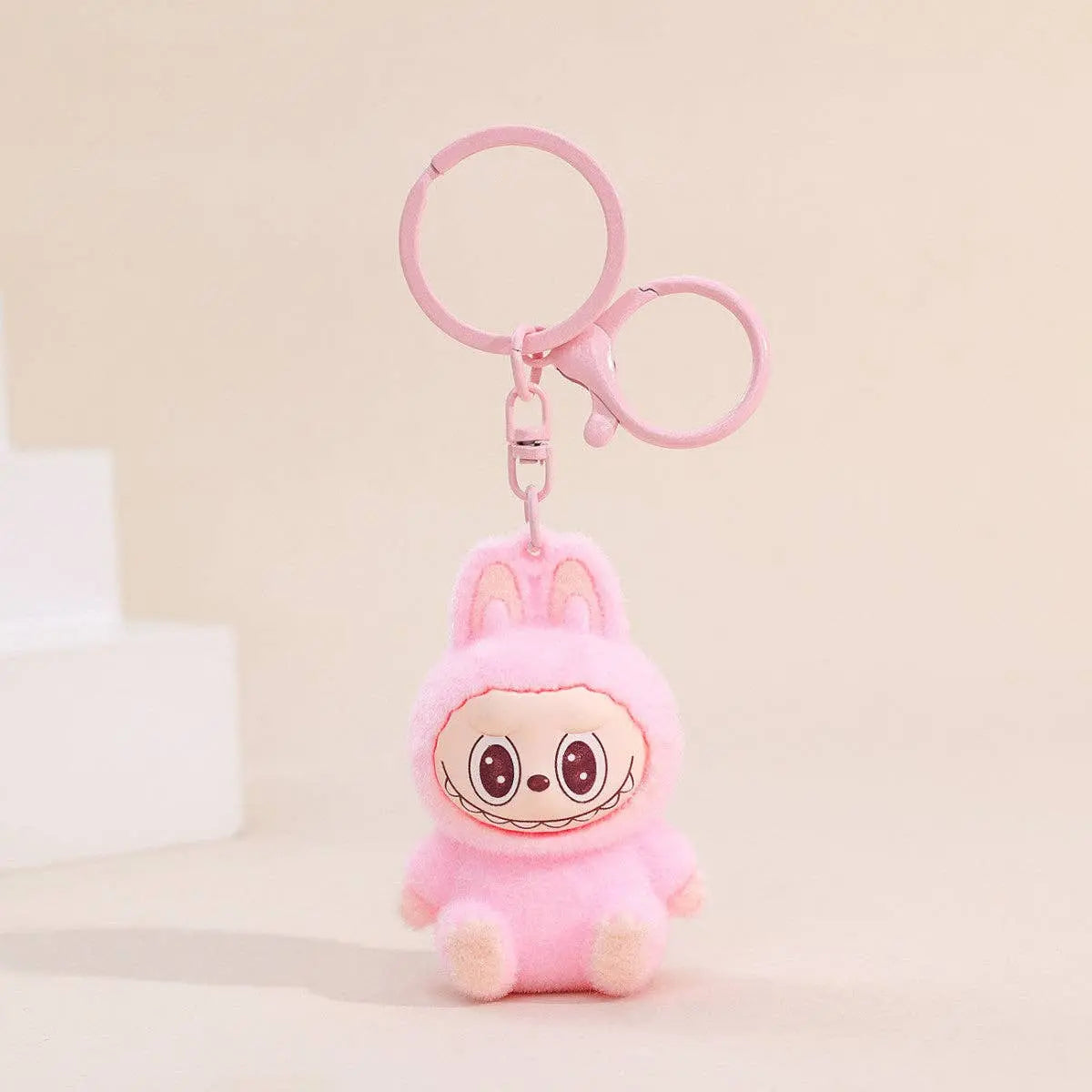 Labubu Flocking cute monster keychain pendant school gift: Pink