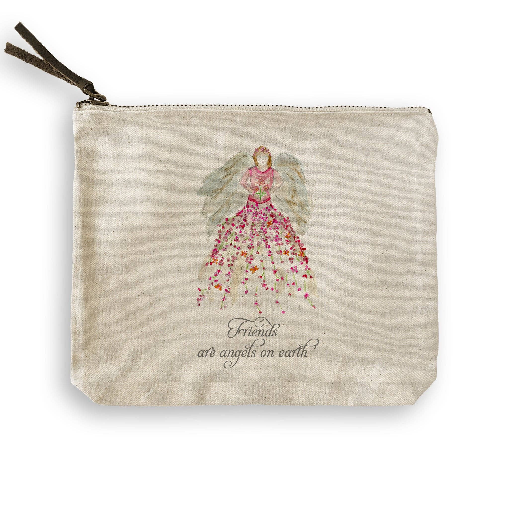 French Graffiti - Pink Floral Angel with Friends Quote: Dishtowel / No, Keep Words / -