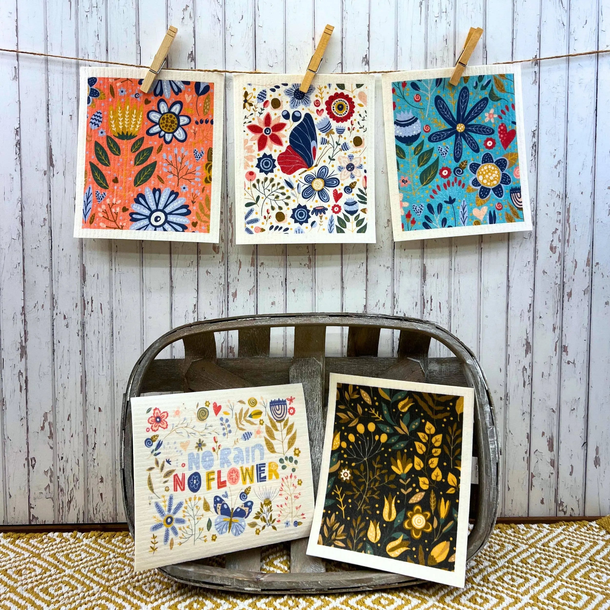 No Rain No Flowers Swedish Dishcloth - Spring Garden Decor by Driftless Studios