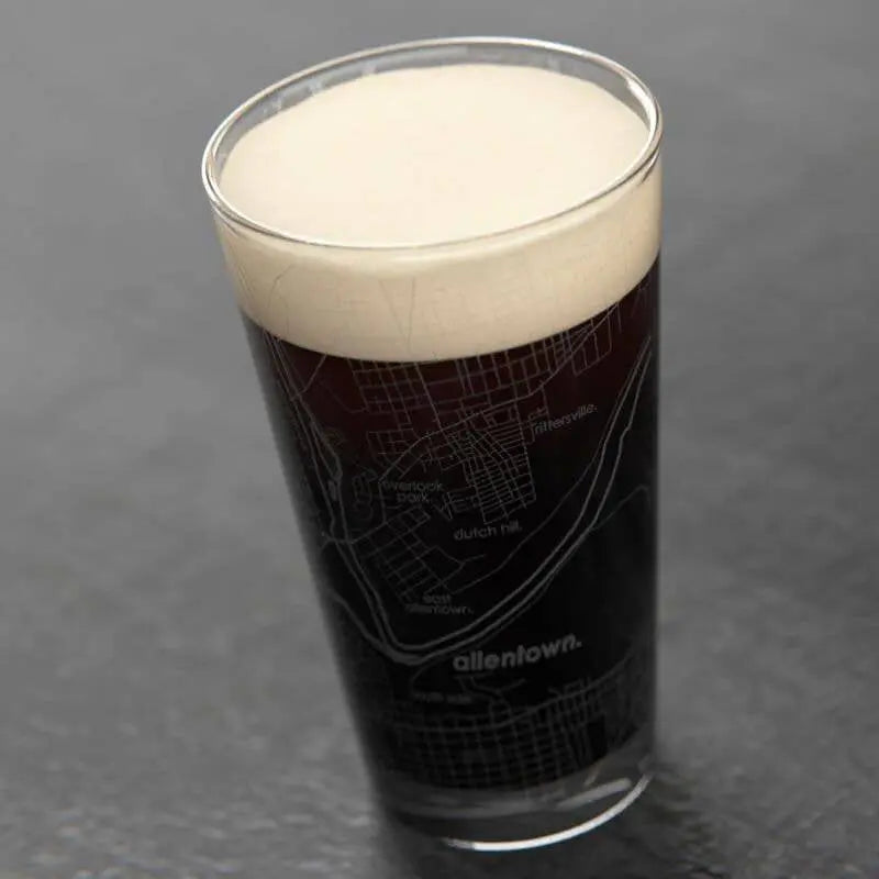Allentown PA Map Pint Glass - 16oz Etched Street Map - Made in USA