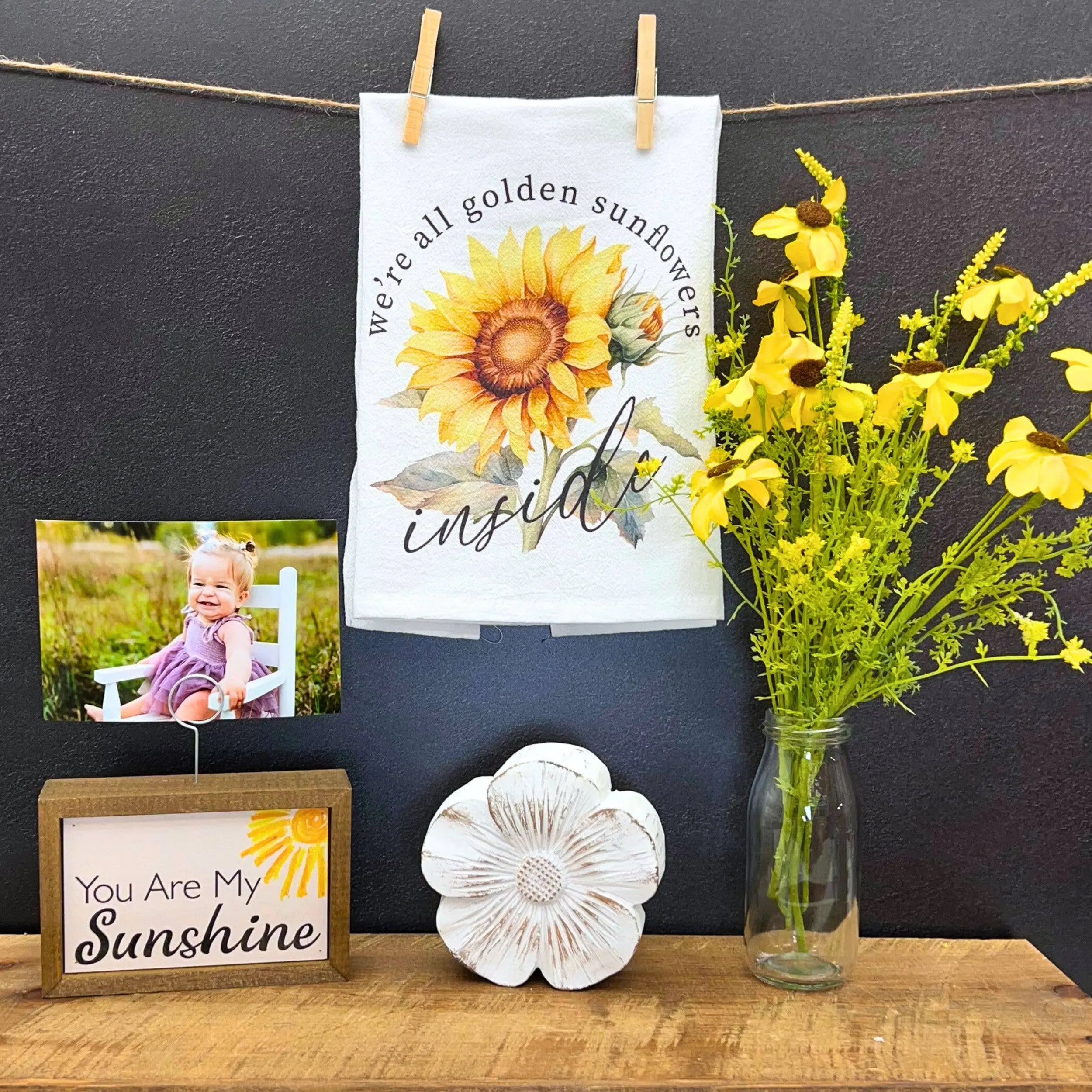 We're All Golden Sunflowers Tea Towel - 100% Cotton - Made in USA