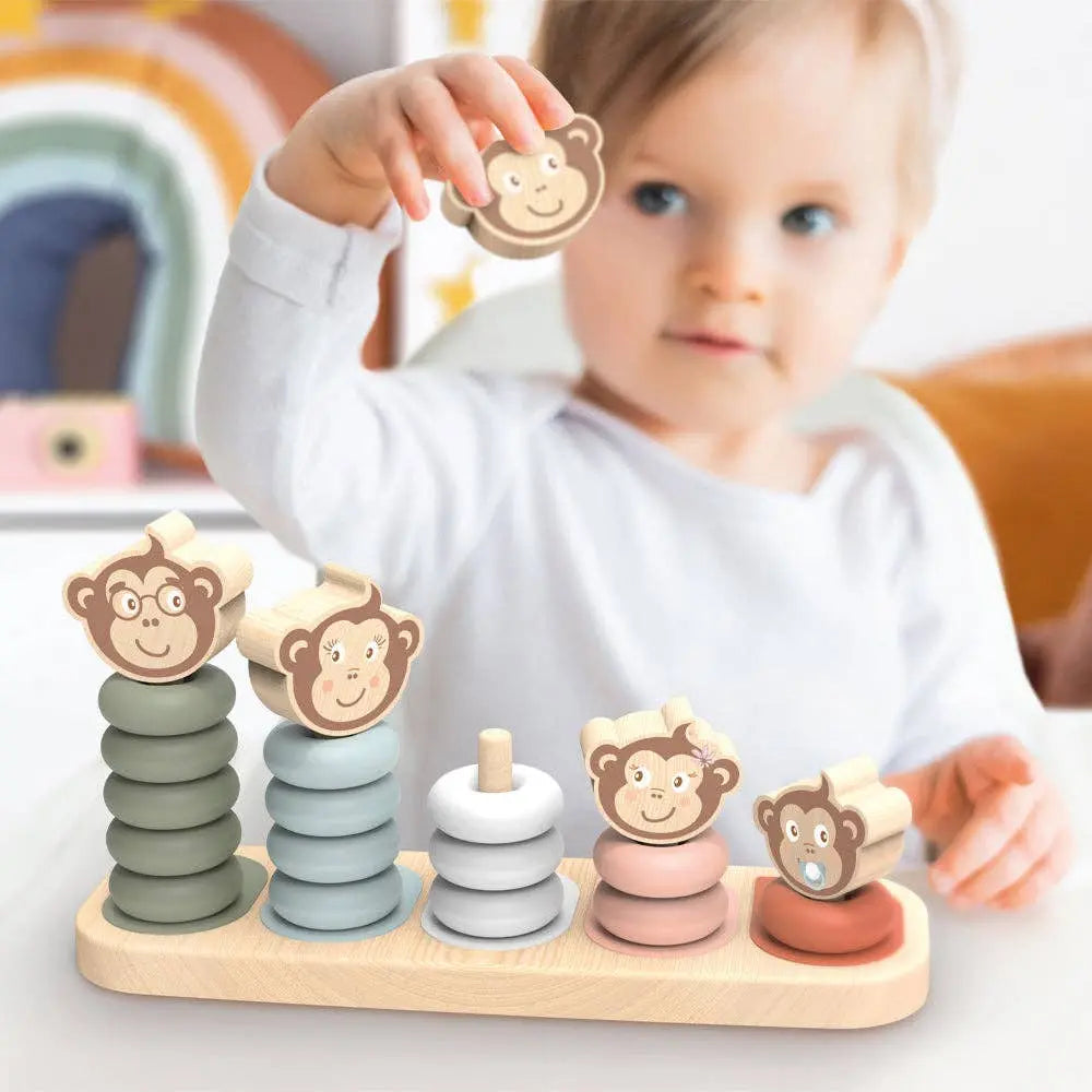 Monkey Family Stacker - Wooden Stacking Toy - Educational Gift - Ages 12+ Months