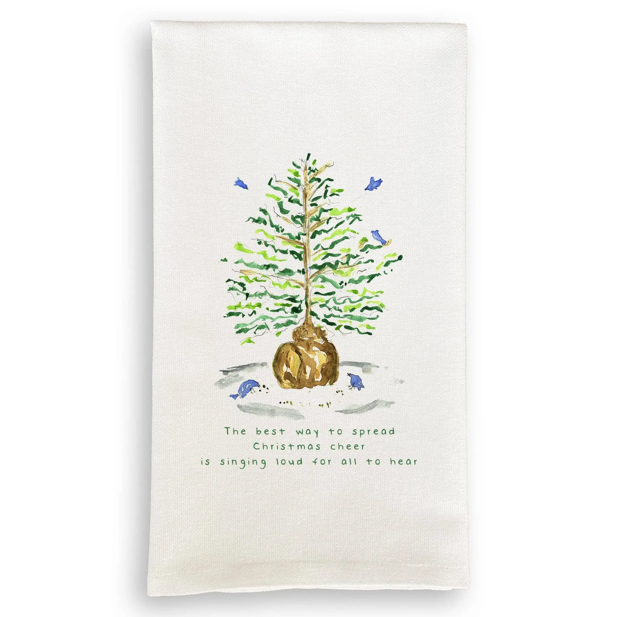 Christmas Tree with Birds Kitchen Towel - Festive Holiday Decor - French Graffiti