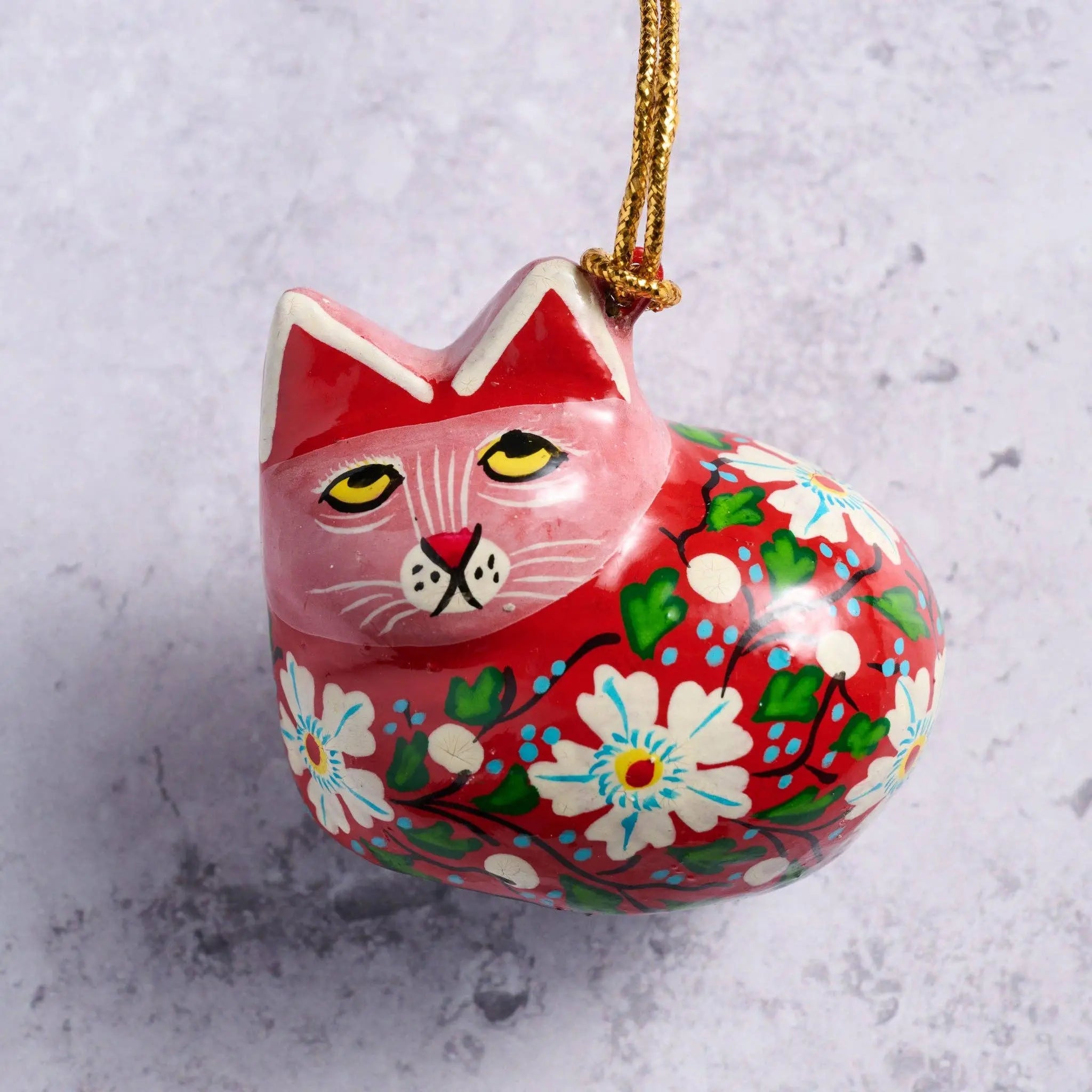 Ten Thousand Villages - Painted Floral Cat Paper Mache Ornament