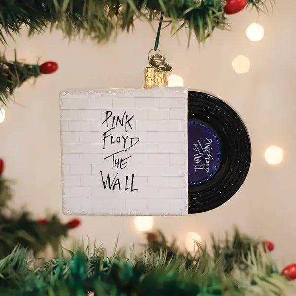 Pink Floyd 'The Wall' vinyl record ornament on a Christmas tree.