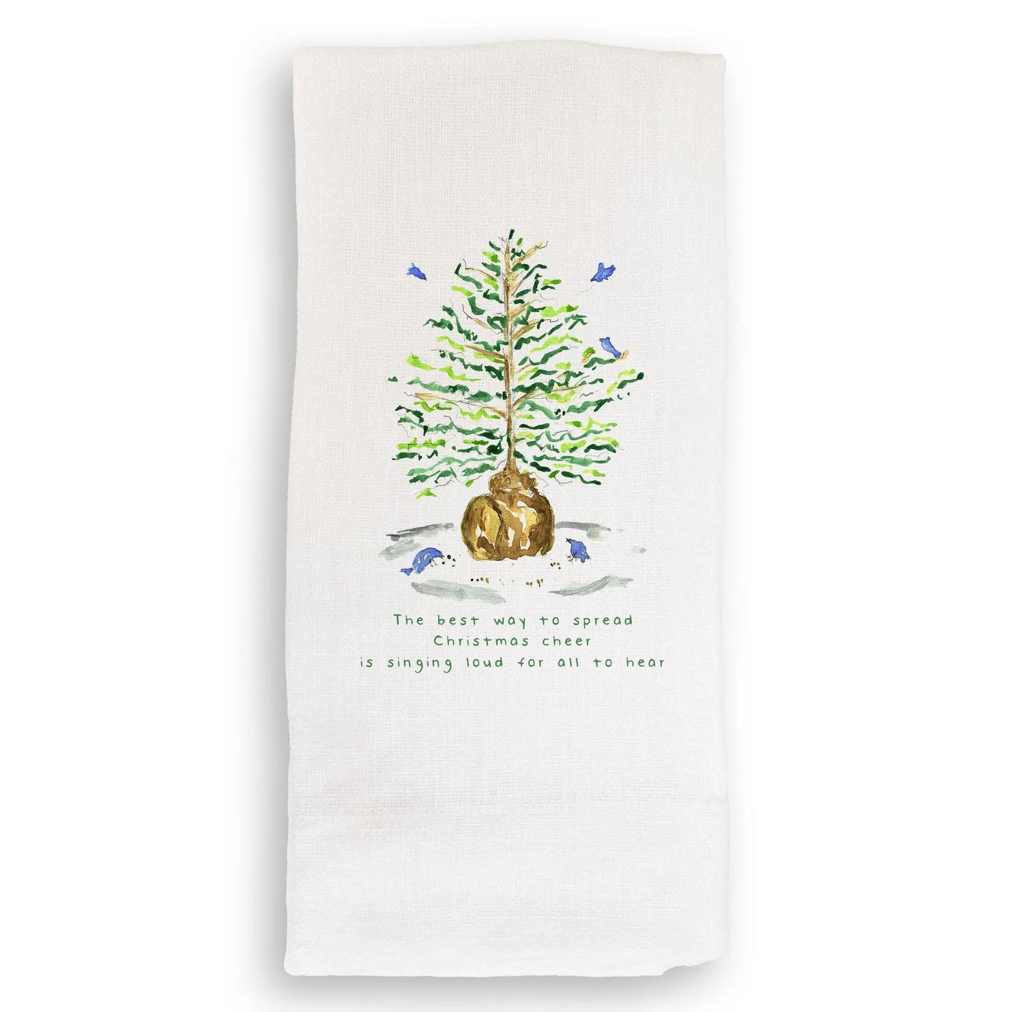 Christmas Tree with Birds Kitchen Towel - Festive Holiday Decor - French Graffiti
