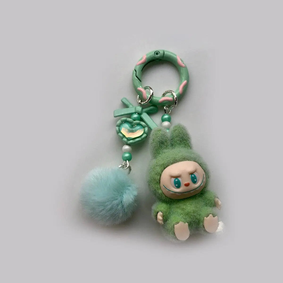 Labubu - Flocked Mini cute monster heart Keychain bag pendant with pom