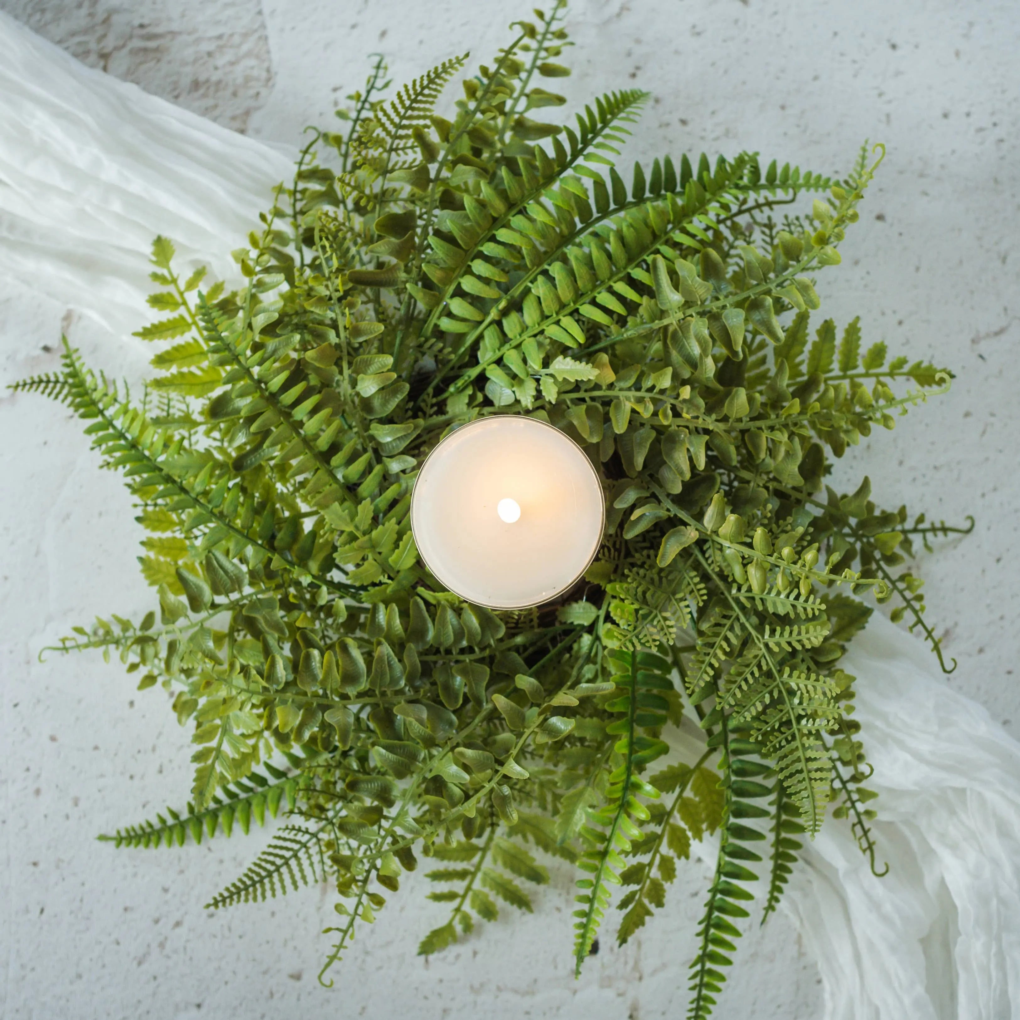 14" Mixed Fern Candle Ring - Premium Artificial Greenery Wreath for Home & Holiday Decor