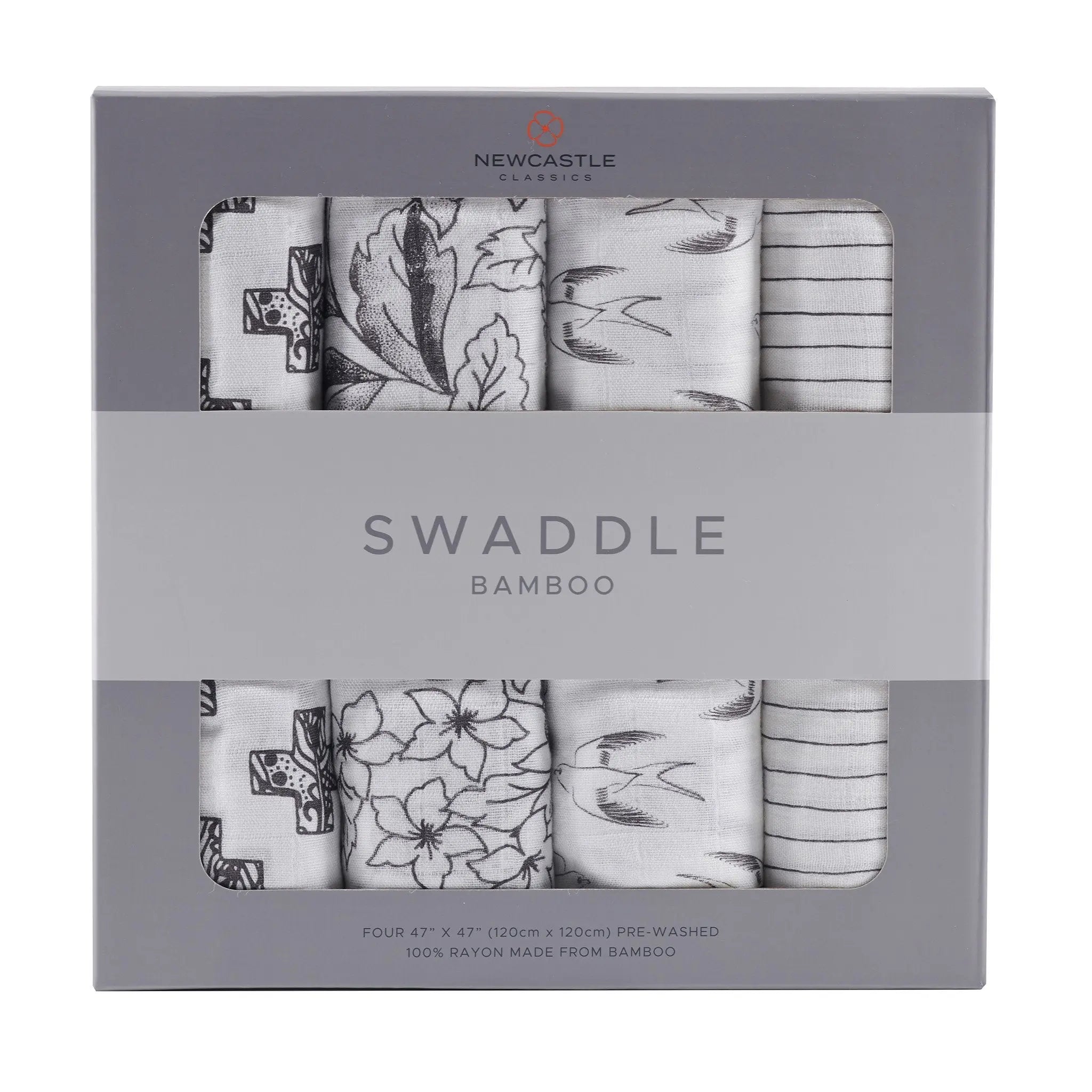 Monochrome Bamboo Muslin Swaddle 4PK Newcastle Classics