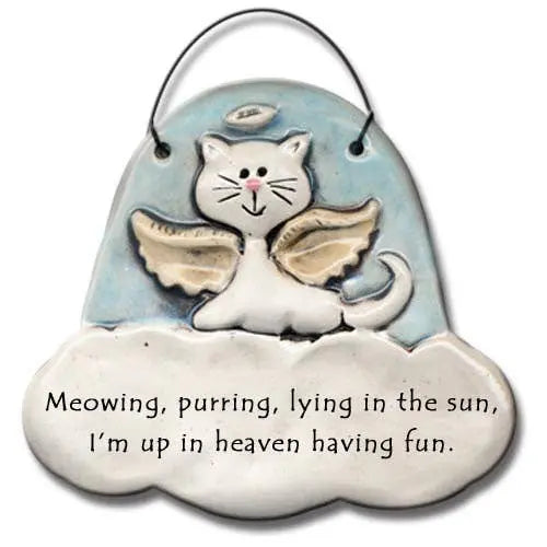 Cat Memorial Ornament - "Meowing Purring Lying In The Sun" Ceramic Bereavement Gift