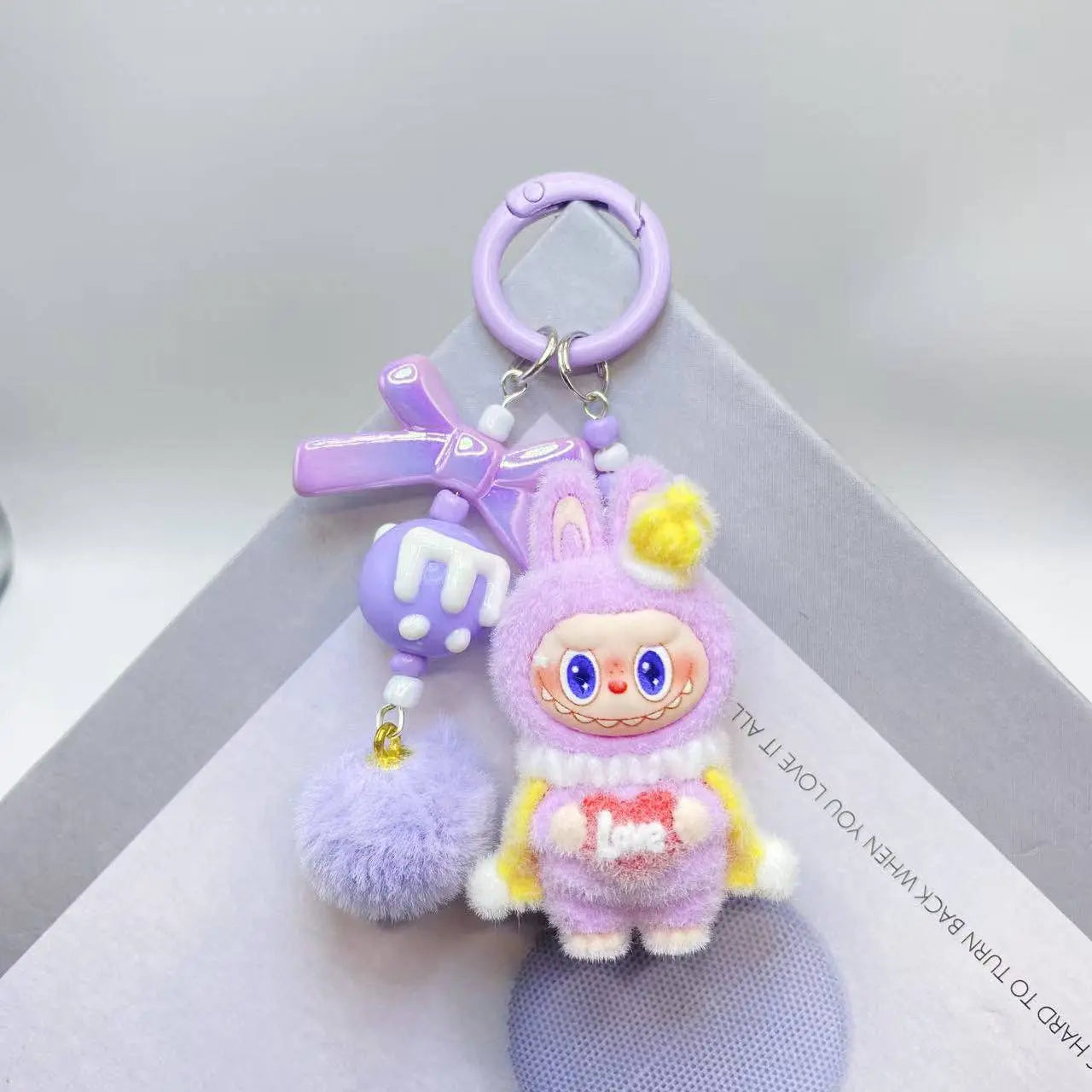 Labubu - Cute monster love heart flocking keychain Valentine's gift