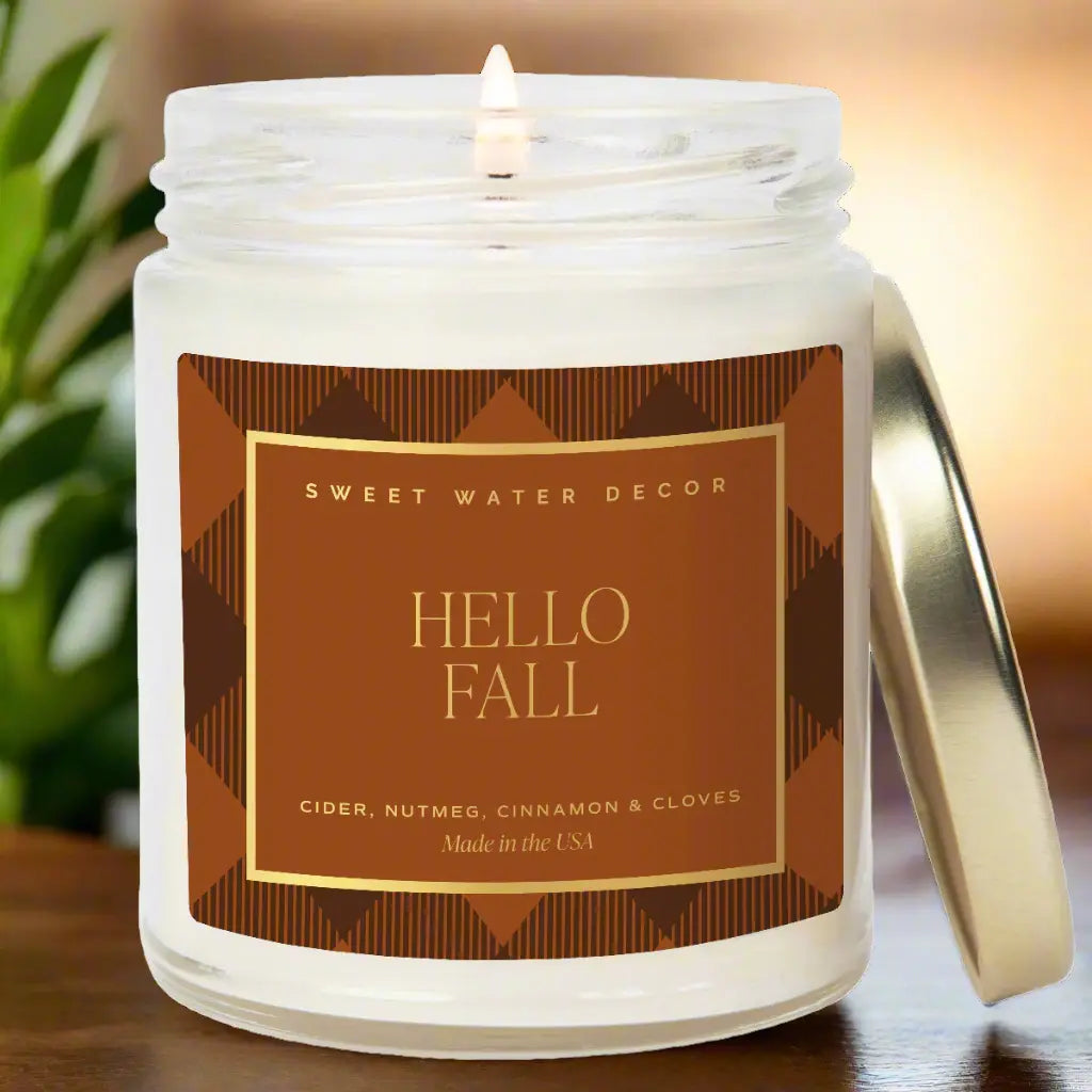 Sweet Water Decor - *NEW* Hello Fall 9 oz Soy Candle - CLEARANCE