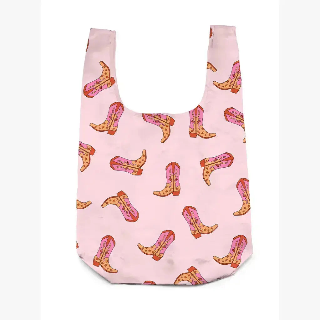 Living Royal 2-in-1 Bag Charm & Reusable Shopper Bag - Pink Cowgirl Boot