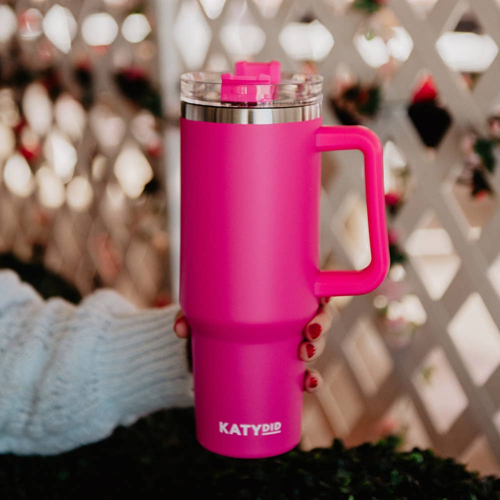 Katydid - Hot Pink 40 Oz Tumbler Cup with Handle: Hot Pink