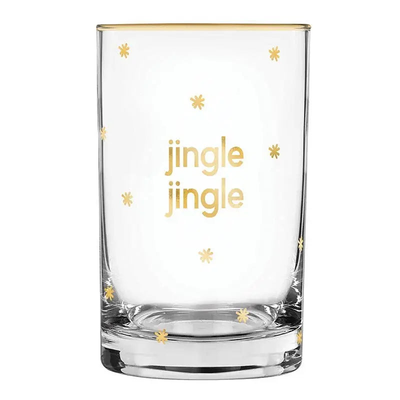 Jingle Jingle Holiday Rocks Glass - 10oz Gold Rim Whiskey Glass by Santa Barbara Design Studio