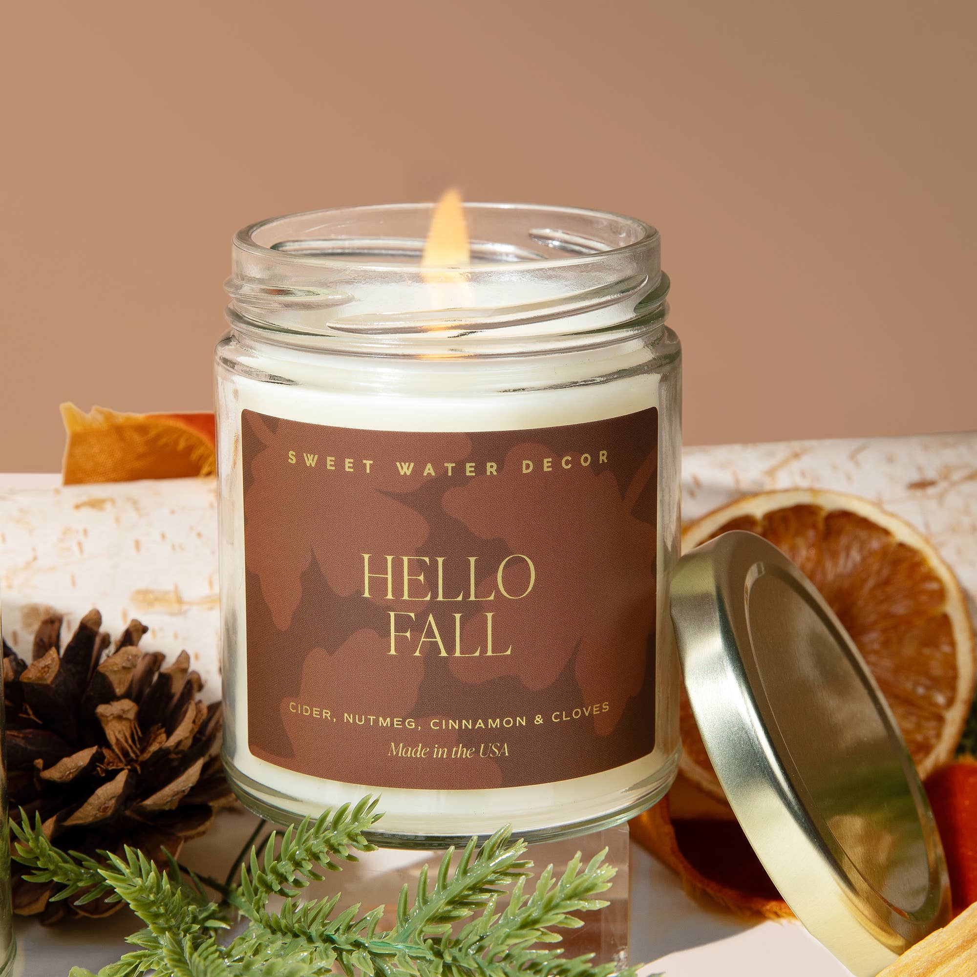 Sweet Water Decor - Hello Fall 9 oz Soy Candle (Gold Foil) - Fall Home Decor