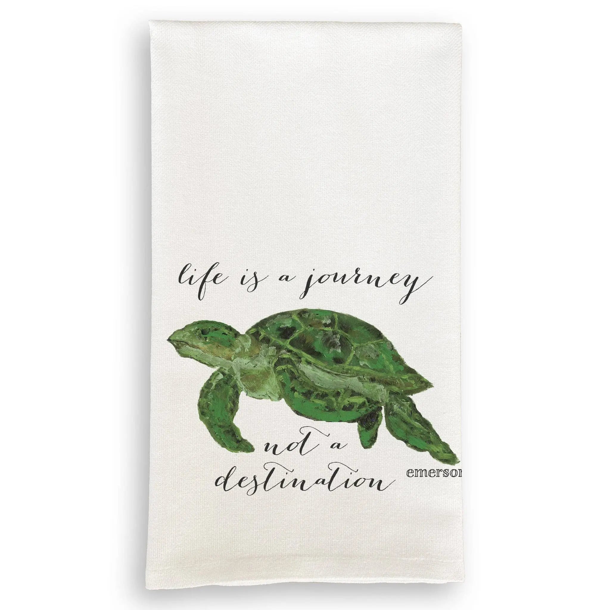 Green Sea Turtle Kitchen Towel with Inspirational Quote - French Graffiti Art