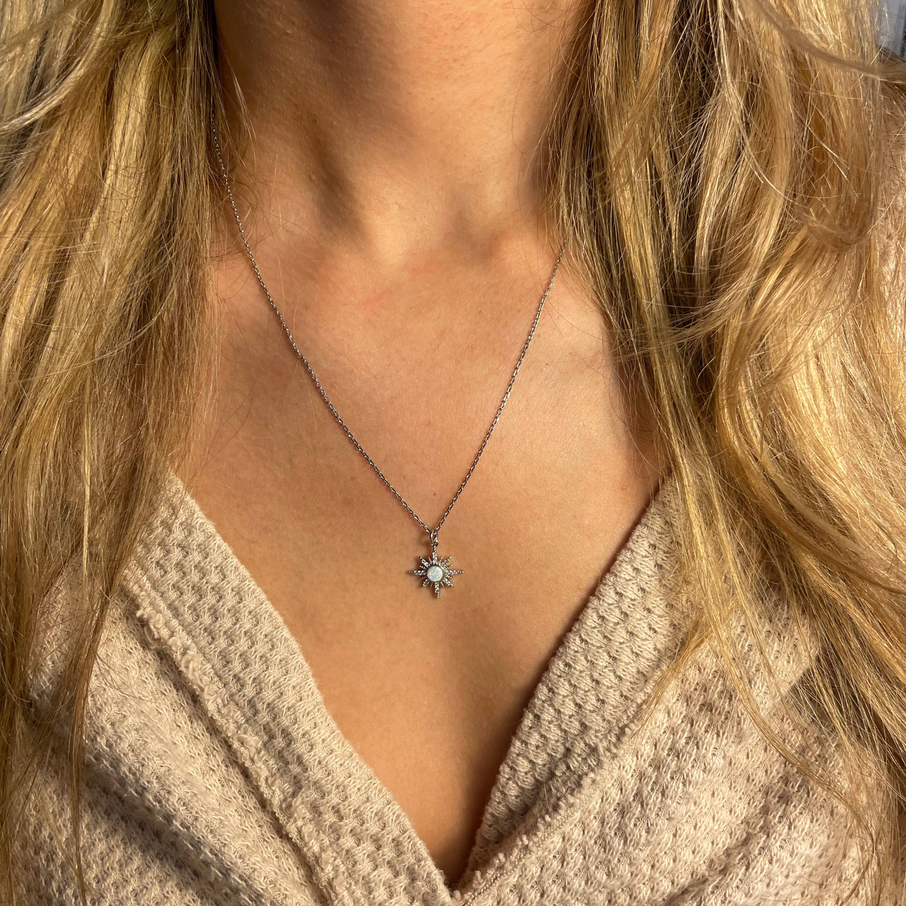 Silver Opal Starburst Adjustable Necklace