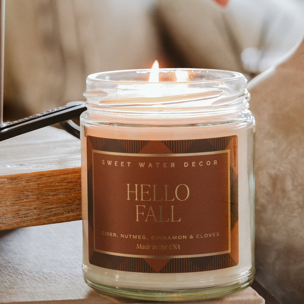 Sweet Water Decor - *NEW* Hello Fall 9 oz Soy Candle - Fall Decor & Gifts