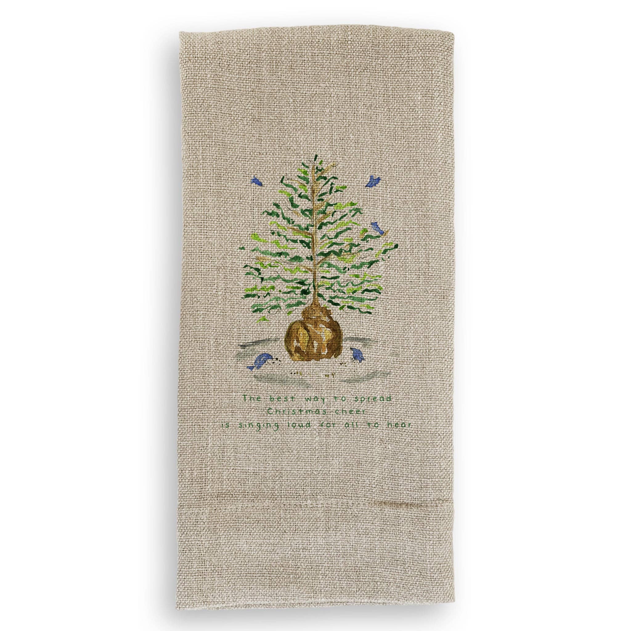 Christmas Tree with Birds Kitchen Towel - Festive Holiday Decor - French Graffiti