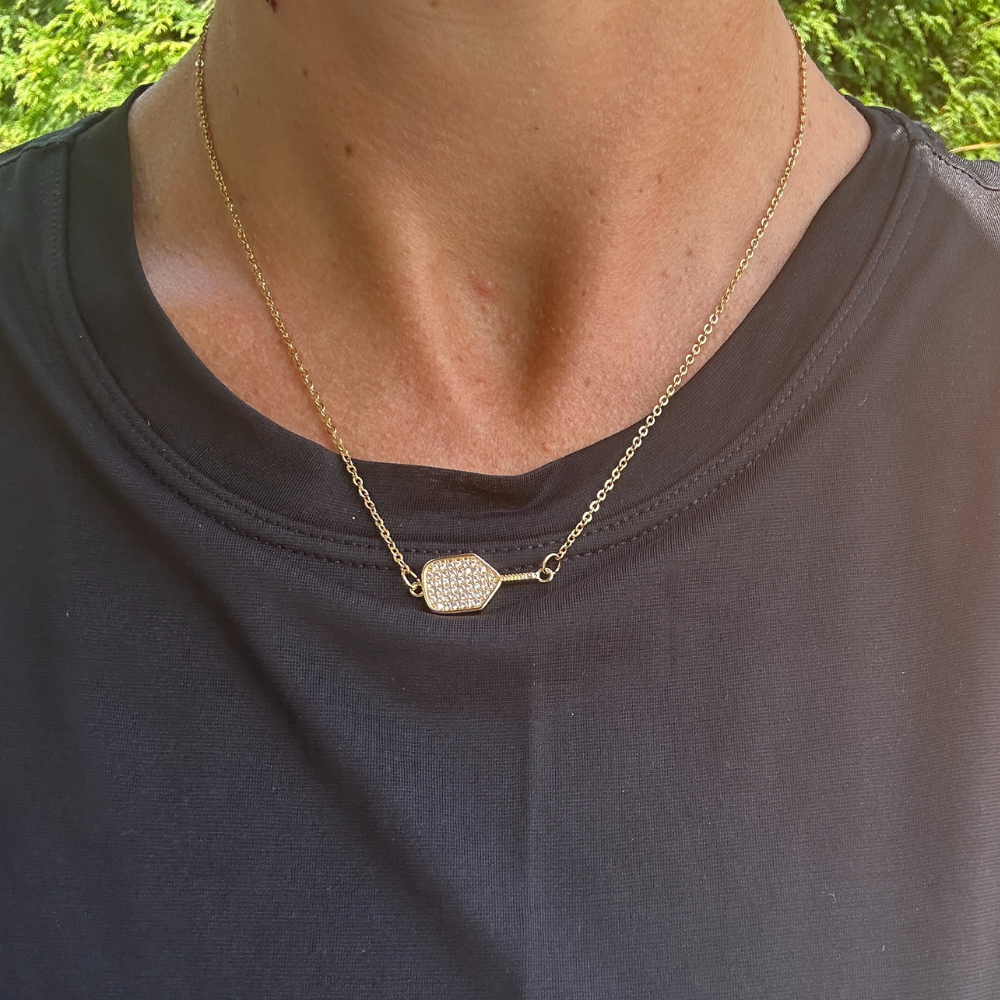 Gold Pickleball Connector Rhinestone Necklace - Mother's Day