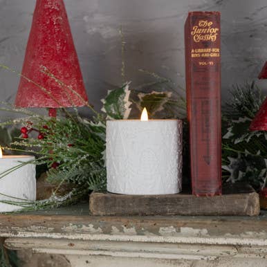 3.25" Holiday Embossed Candle - 3D Flame Vintage Design by Ragon House