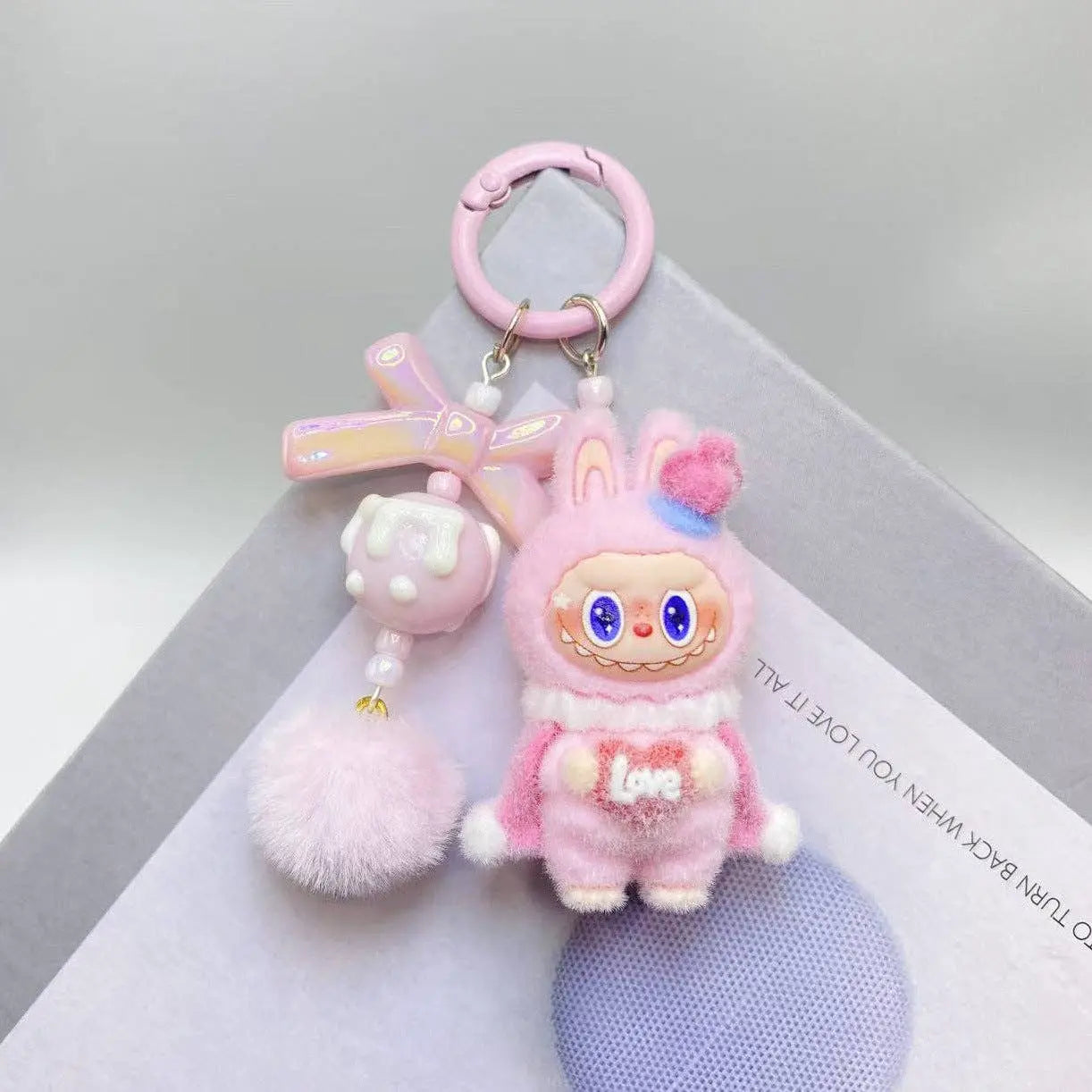 Labubu - Cute monster love heart flocking keychain Valentine's gift